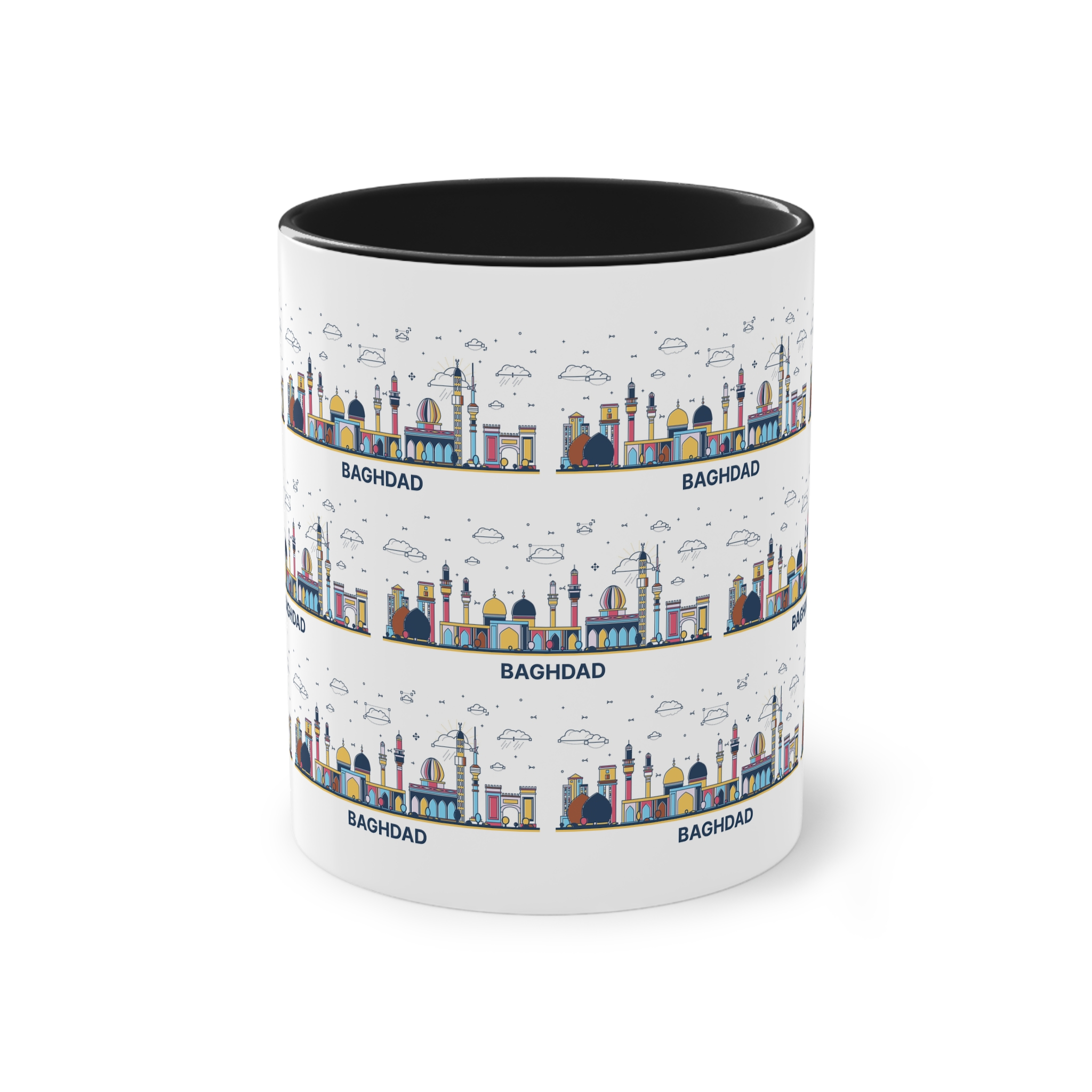 Baghdad Outline Bold Color Two Tone Coffee Mug 11oz - Image 9