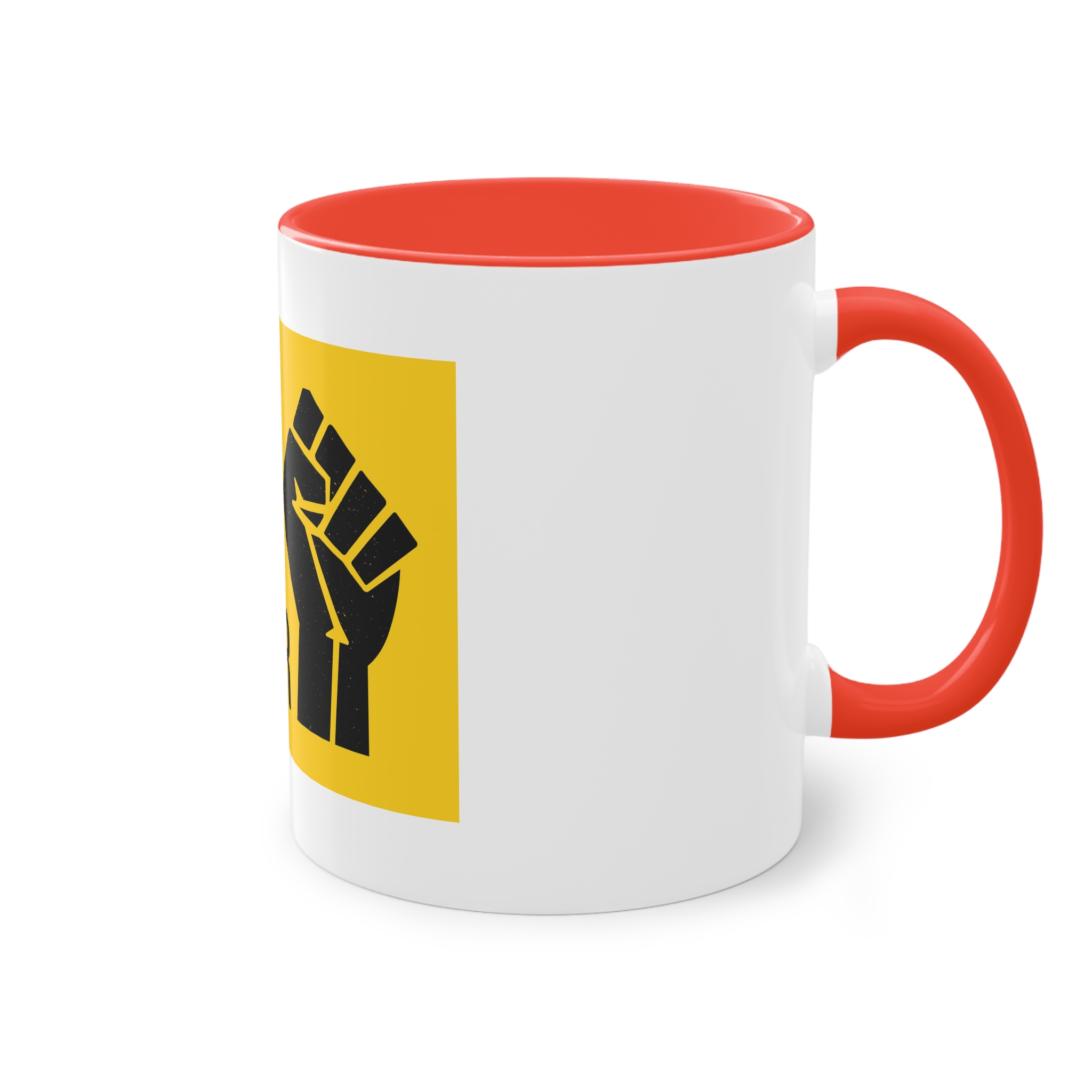 Black Lives Matter Movement Clenched Fist Text Yellow Background Slogan Protests Usa (1) Two Tone Coffee Mug 11oz - Image 4