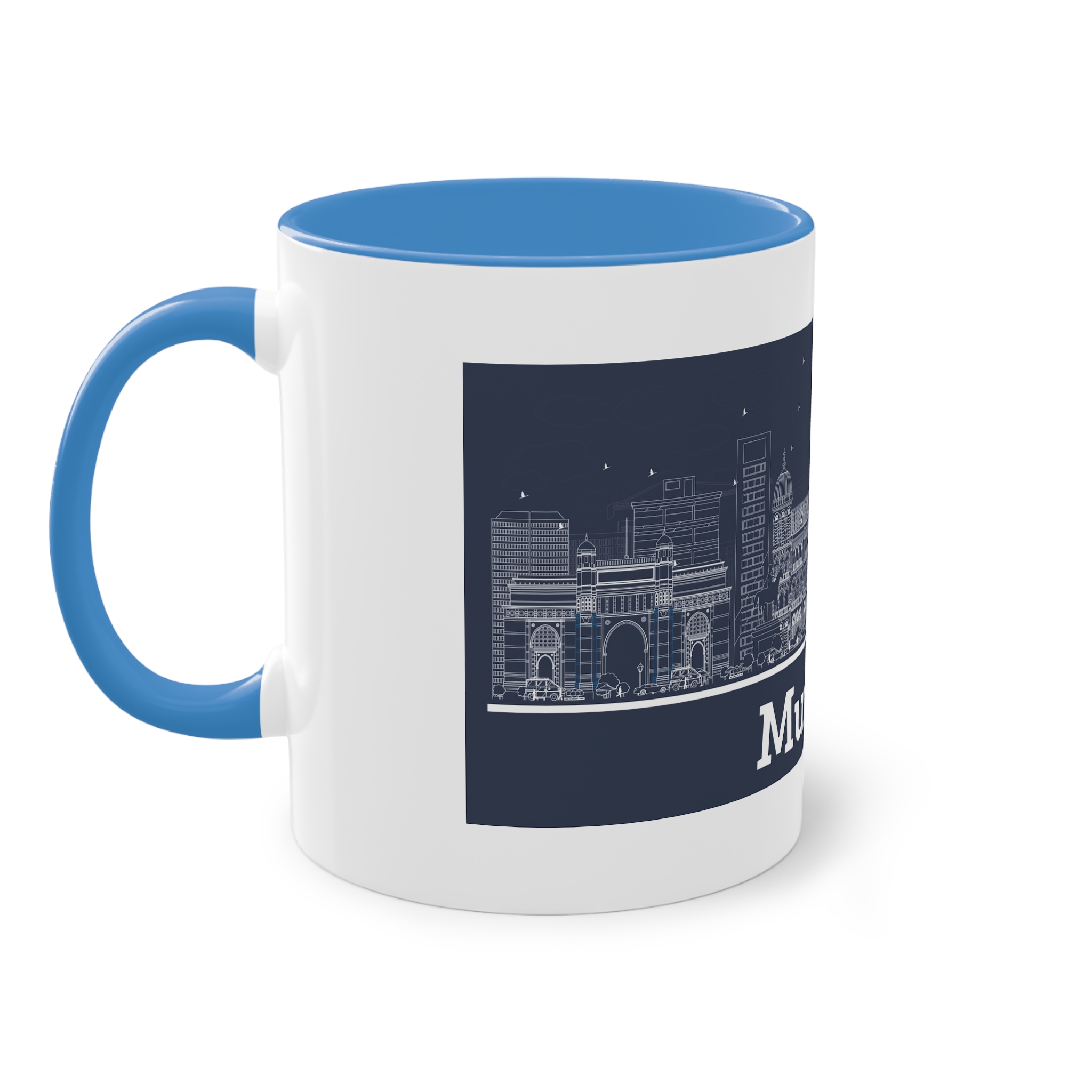 Mumbai Outline Inverse Two Tone Coffee Mug 11oz - Image 35
