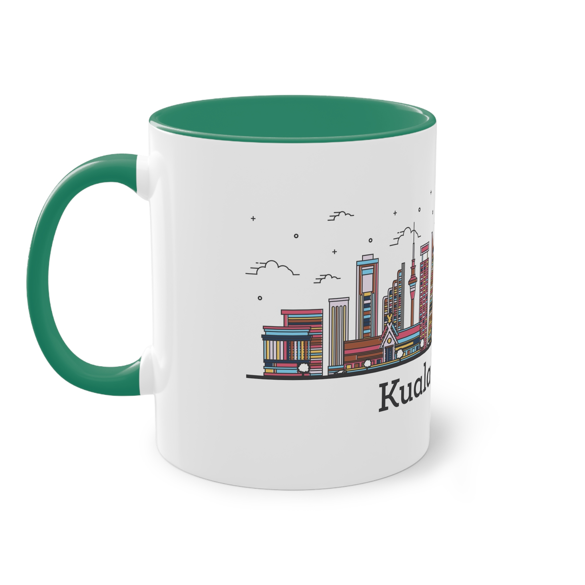 Kuala Lumpur Outline Bold Color Two Tone Coffee Mug 11oz - Image 31