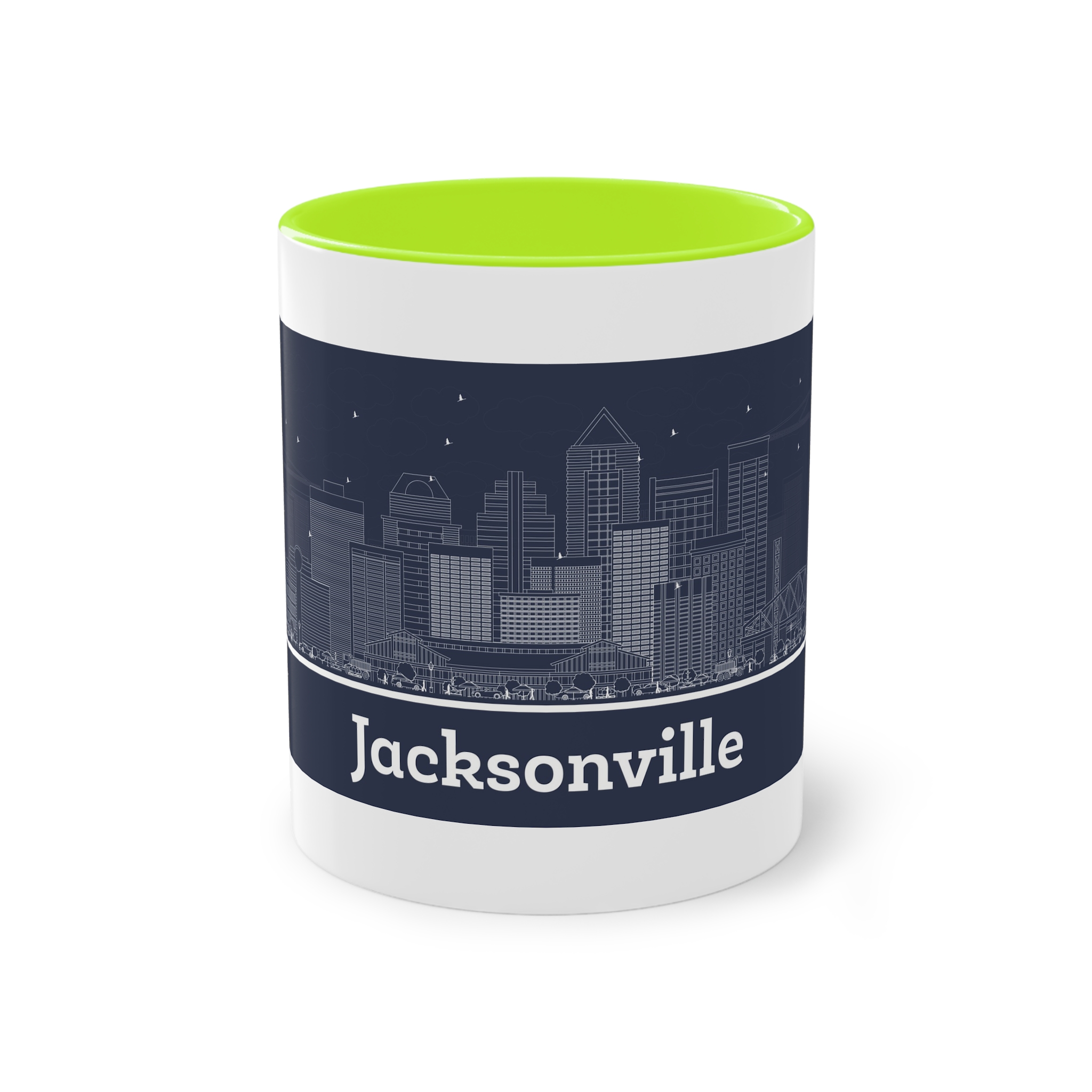 Jacksonville Outline Inverse Two Tone Coffee Mug 11oz - Image 25