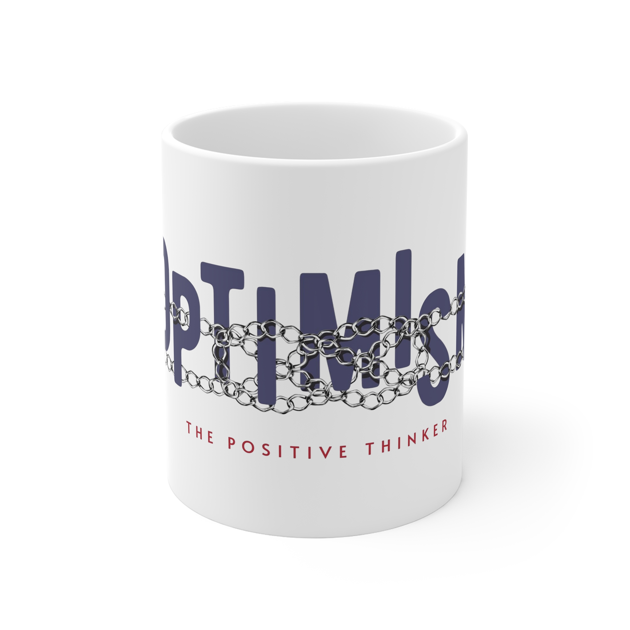 Optimism Typography Slogan With Silver Chain Lace Vector Illustration Drawn By Hand 11oz White Mug
