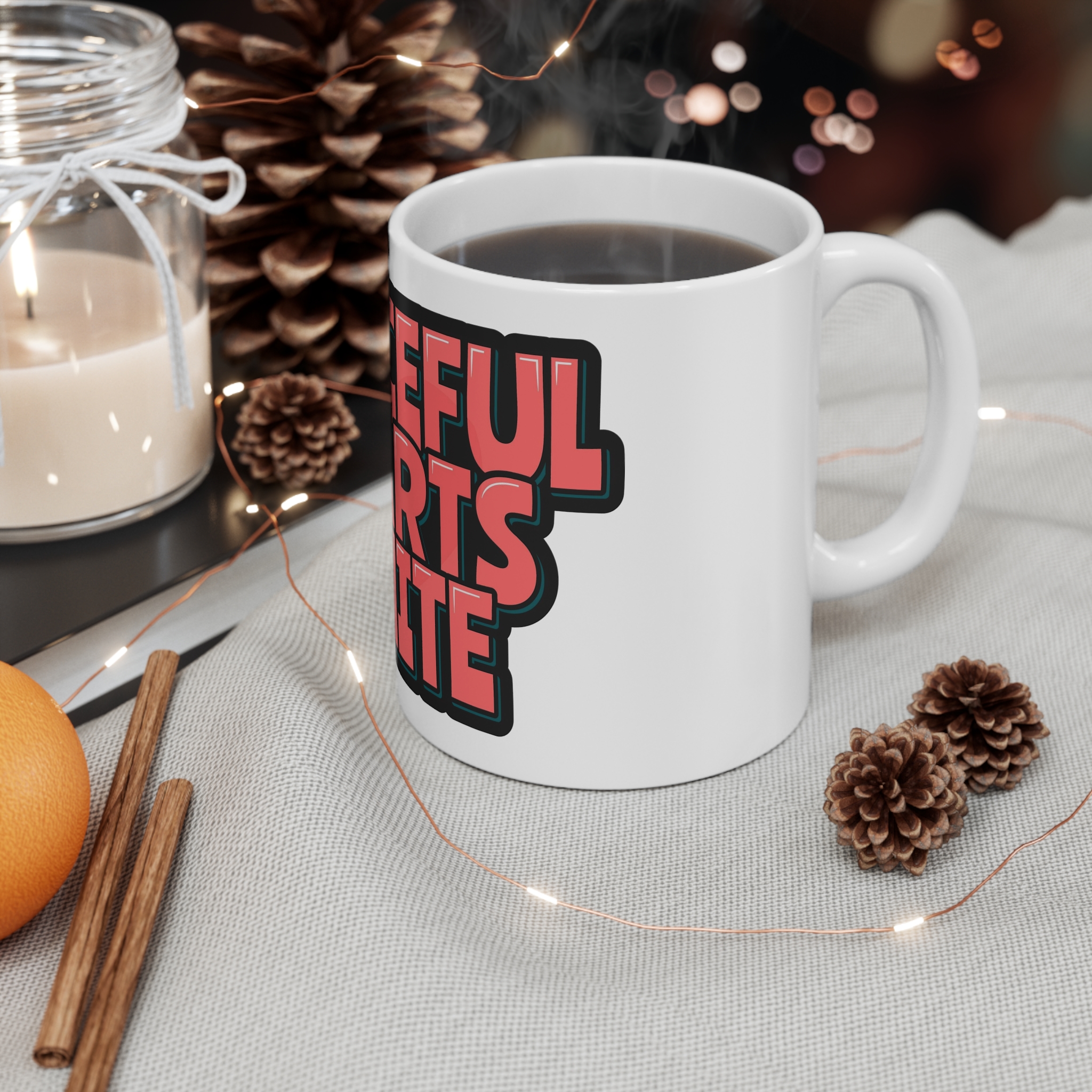 Peaceful Hearts Unite Lettering Design 11oz White Mug - Image 4