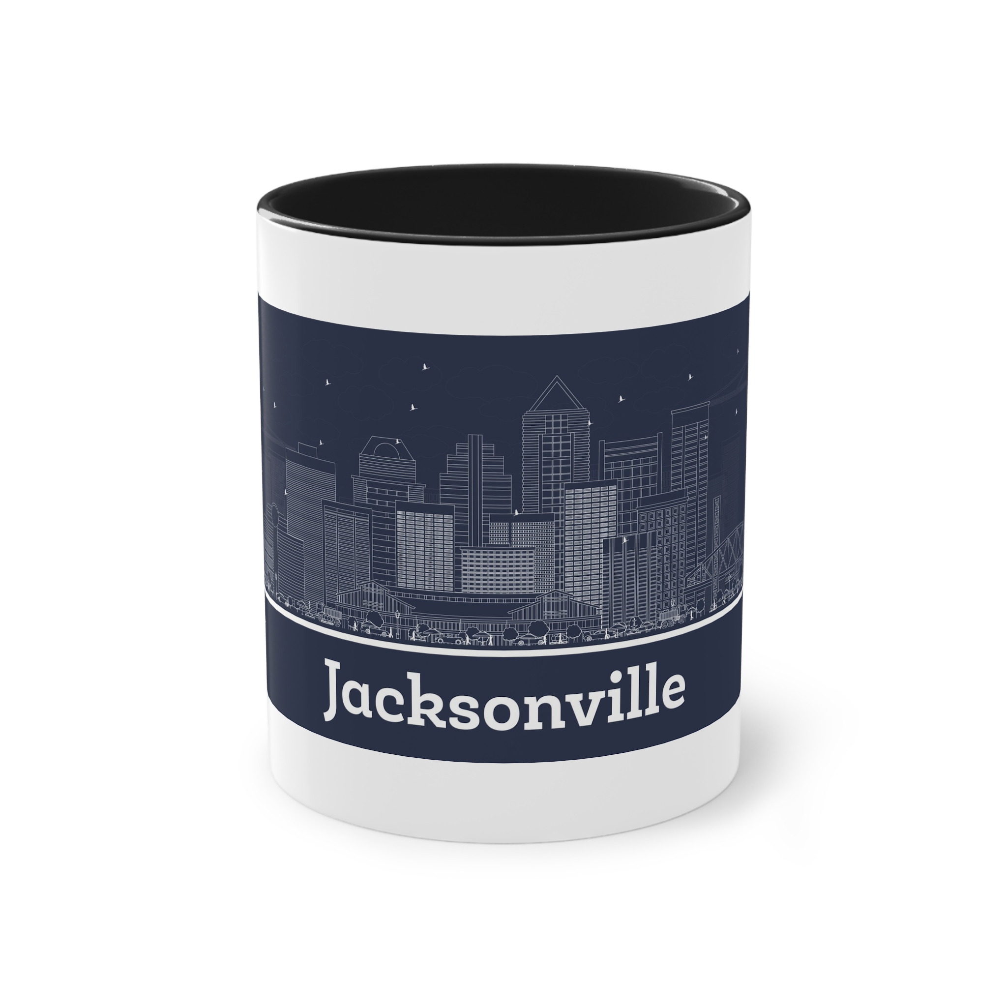Jacksonville Outline Inverse Two Tone Coffee Mug 11oz - Image 9