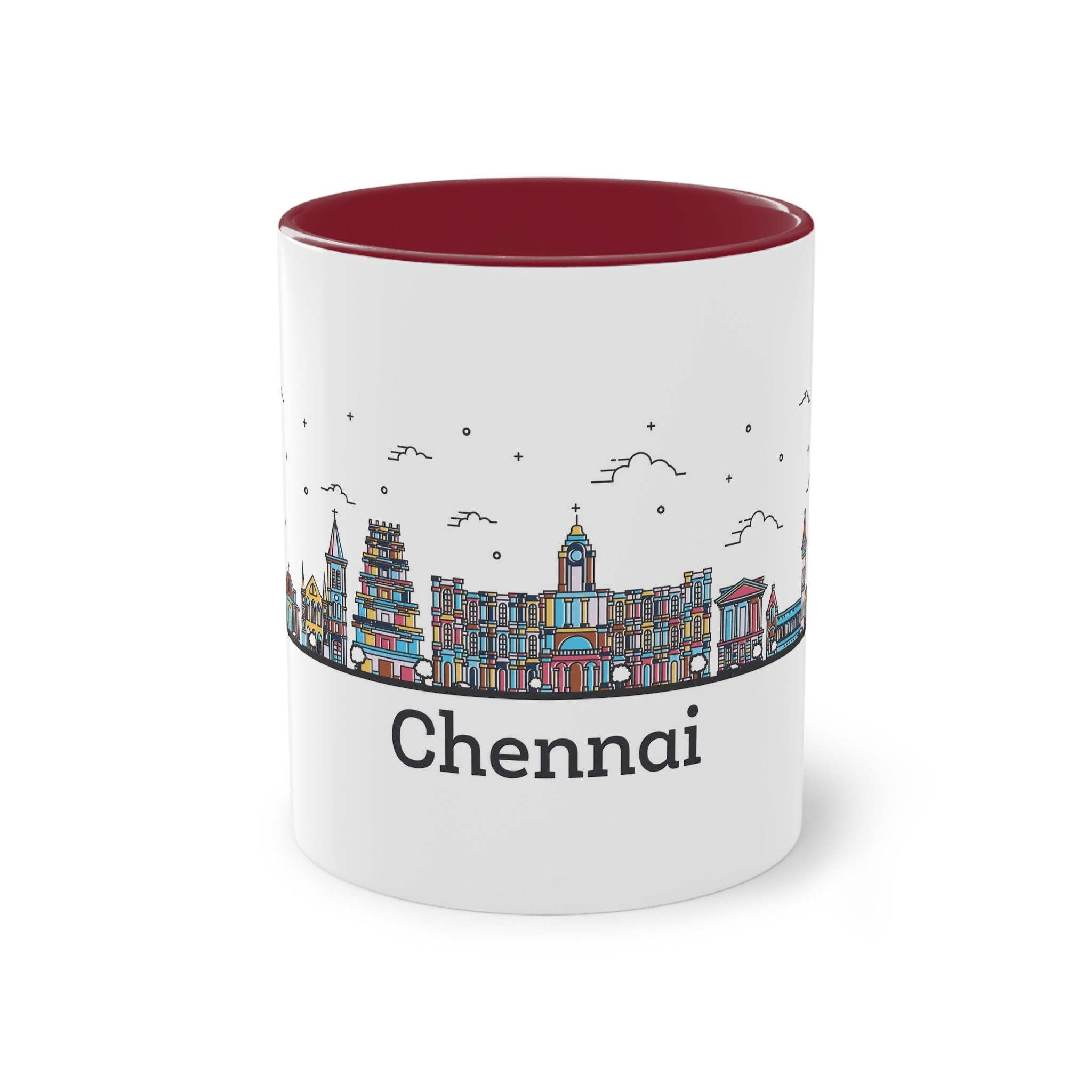 Chennai Outline Bold Color Two Tone Coffee Mug 11oz - Image 5