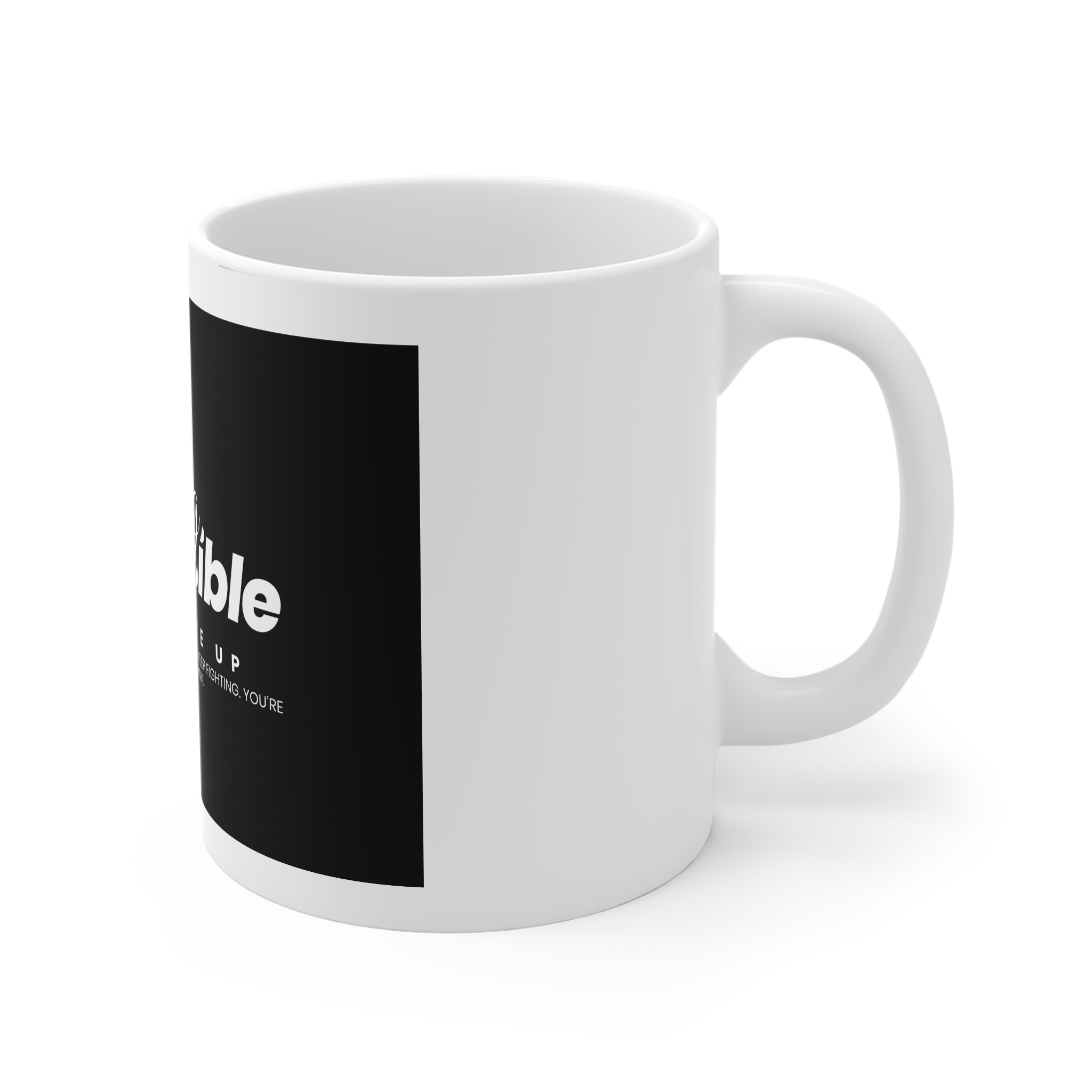 Never Give Up Typography Black Background 11oz White Mug - Image 3