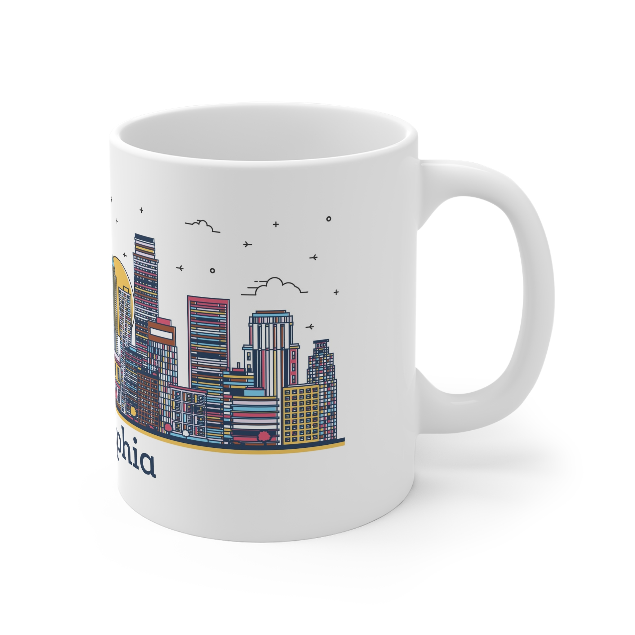 Philadelphia Outline Bold Color 11oz White Mug - Image 3
