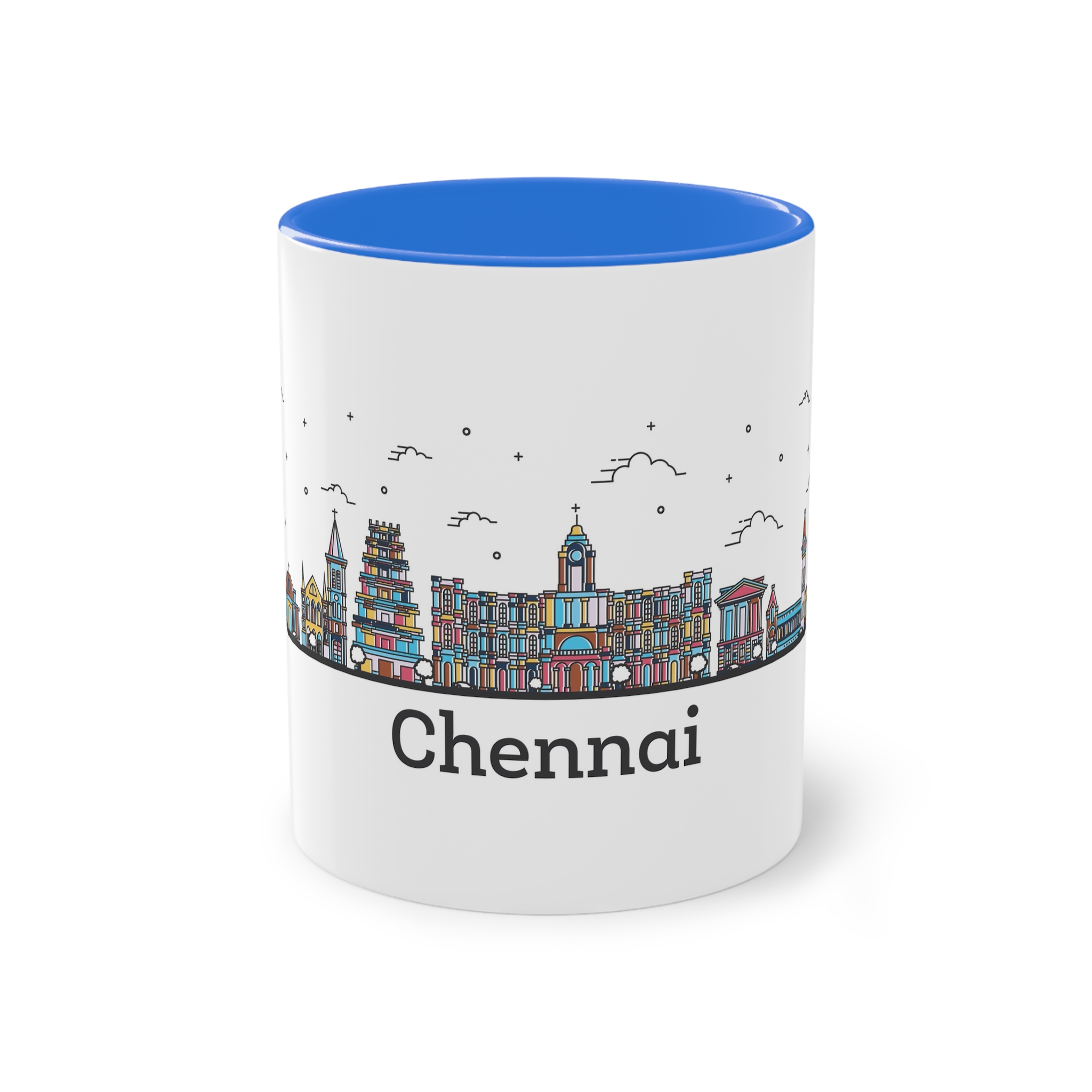 Chennai Outline Bold Color Two Tone Coffee Mug 11oz - Image 37