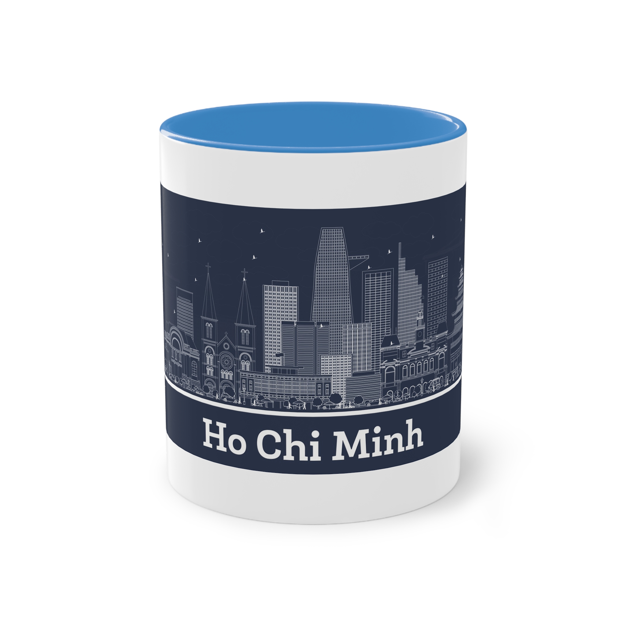 Ho Chi Minh Outline Inverse Two Tone Coffee Mug 11oz - Image 33