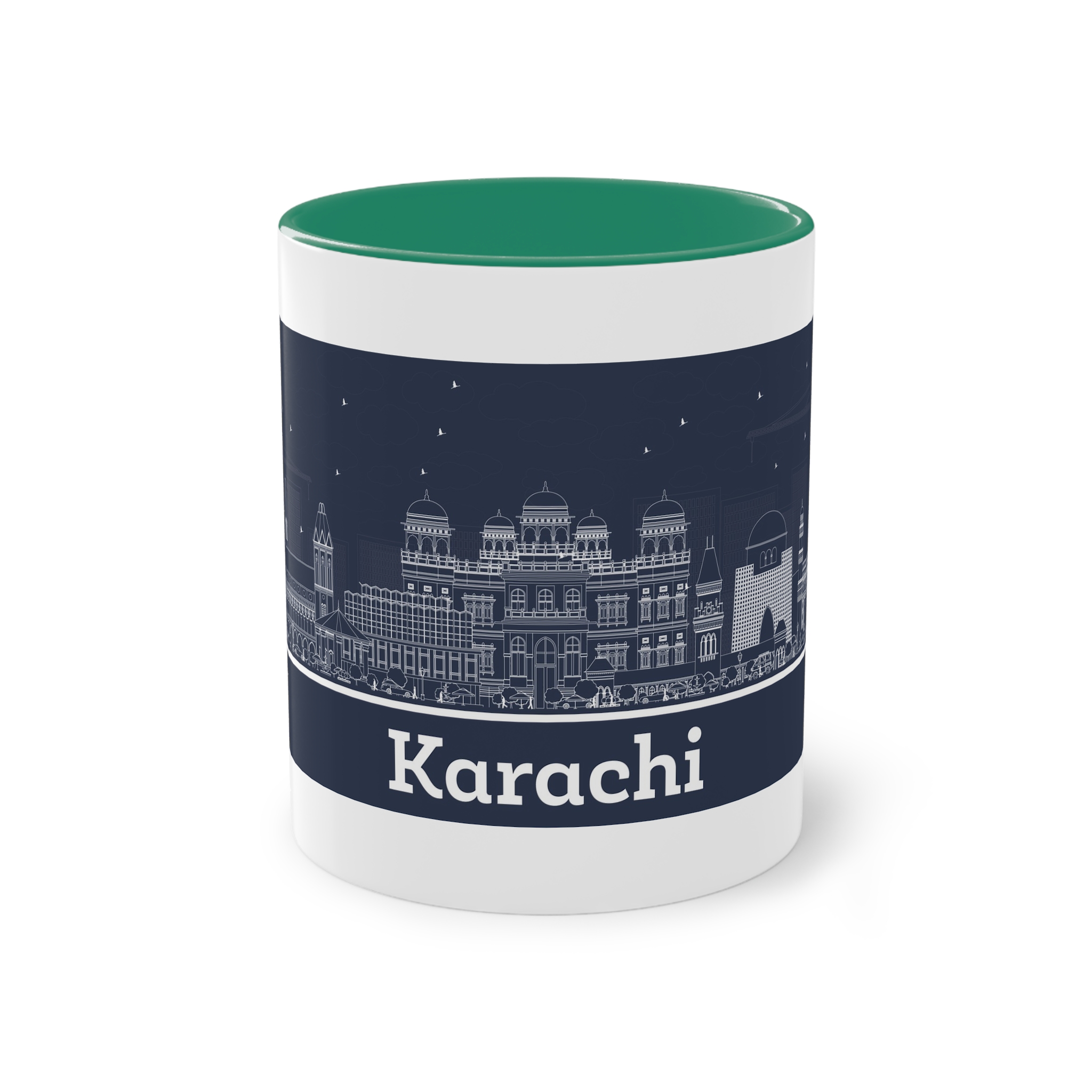 Karachi Outline Inverse Two Tone Coffee Mug 11oz - Image 29