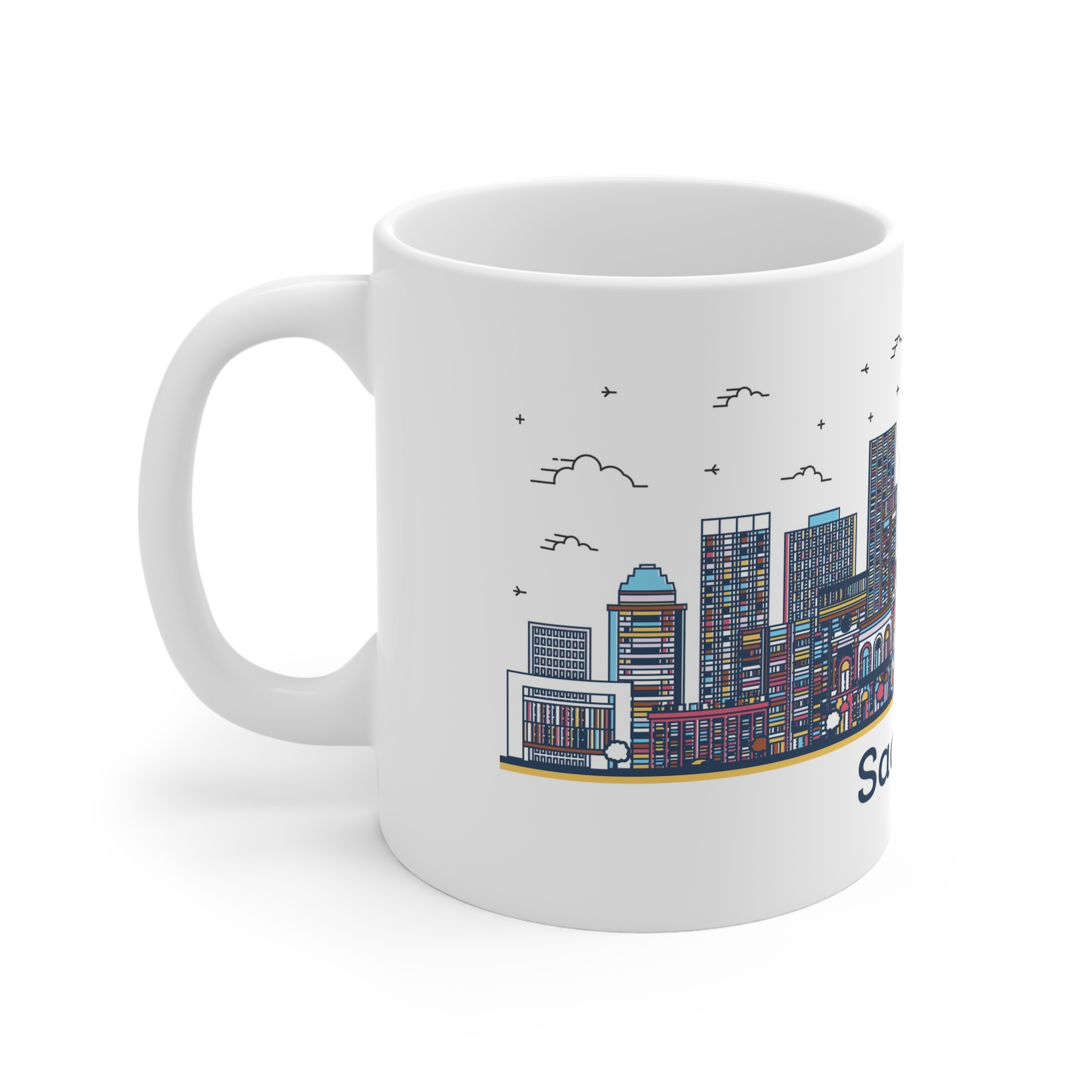 Sao Paulo Outline Bold Color 11oz White Mug - Image 2