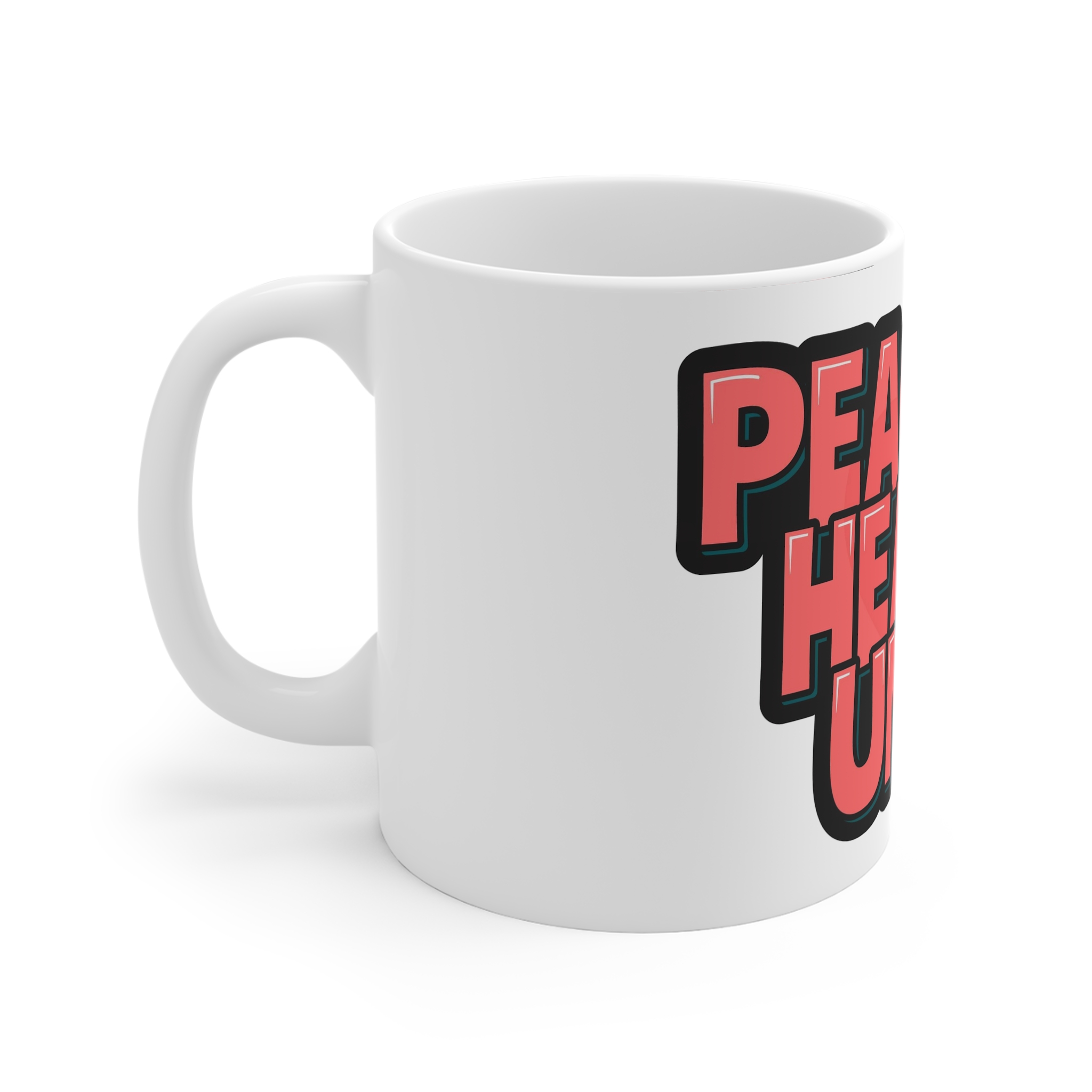 Peaceful Hearts Unite Lettering Design 11oz White Mug - Image 2