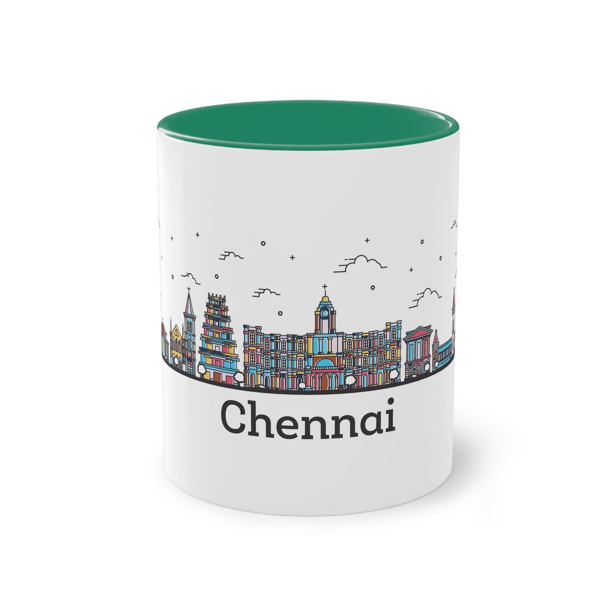 Chennai Outline Bold Color Two Tone Coffee Mug 11oz - Image 29
