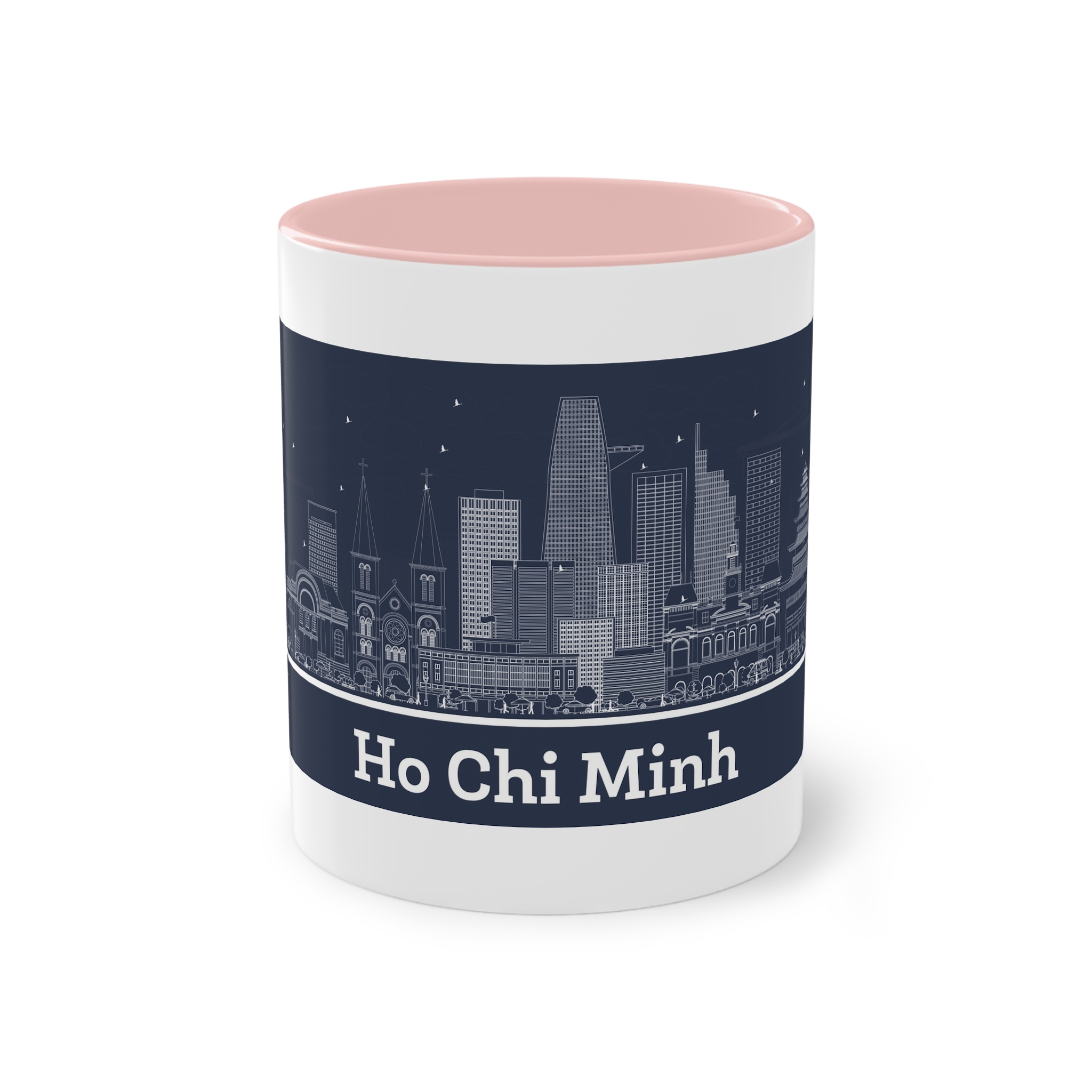 Ho Chi Minh Outline Inverse Two Tone Coffee Mug 11oz - Image 45