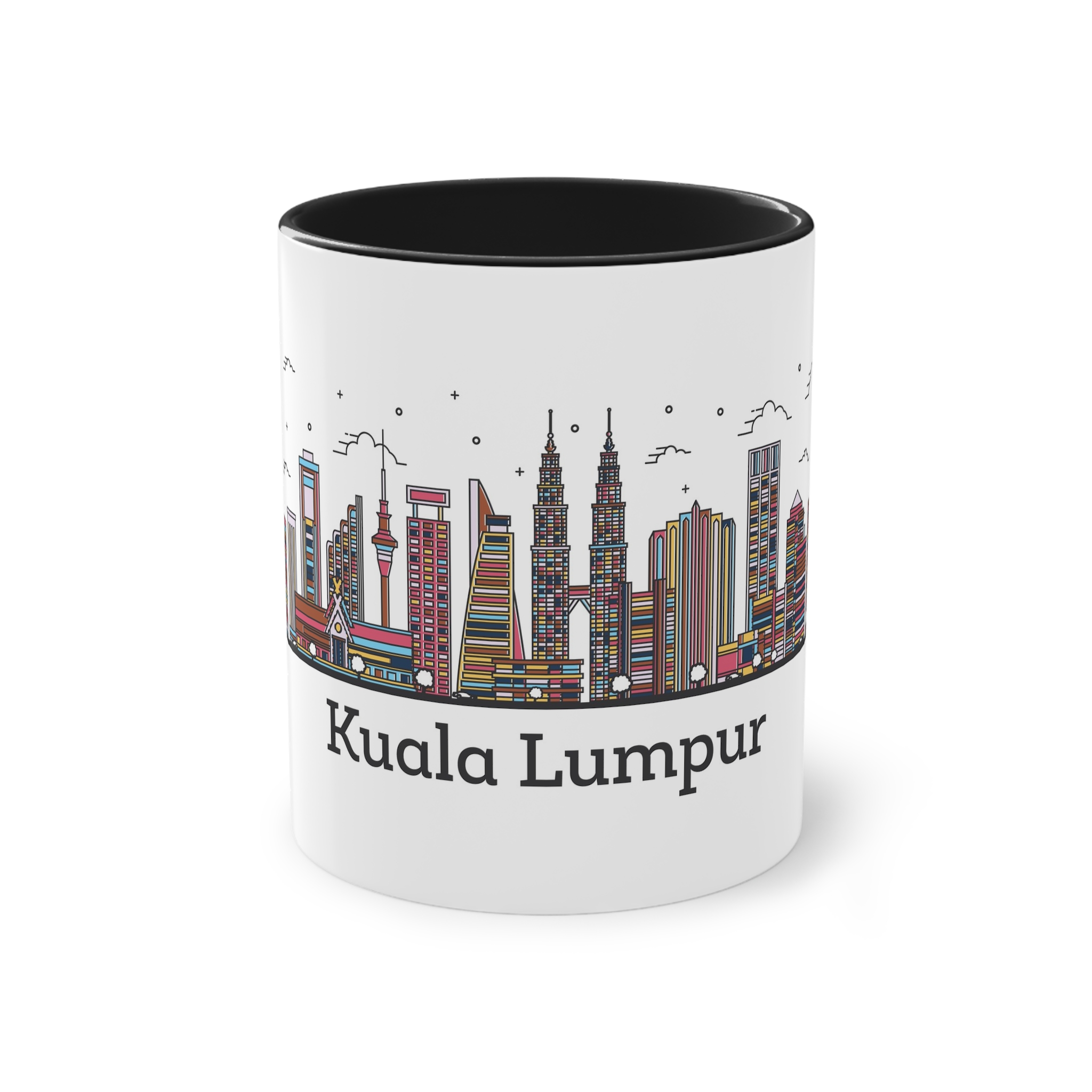 Kuala Lumpur Outline Bold Color Two Tone Coffee Mug 11oz - Image 9