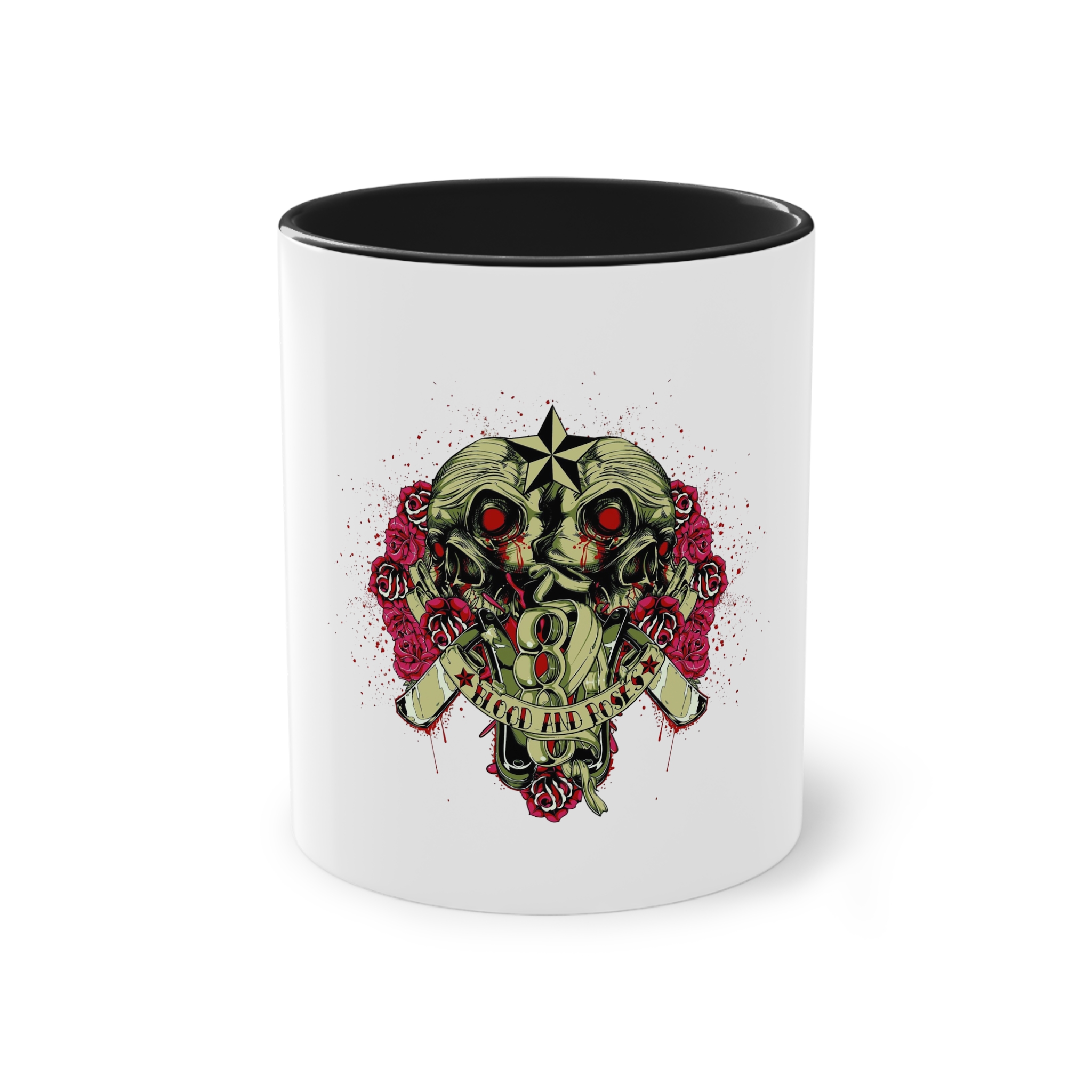 Back Back Zombie Skulls With Blades Knuckle Duster Two Tone Coffee Mug 11oz - Image 9