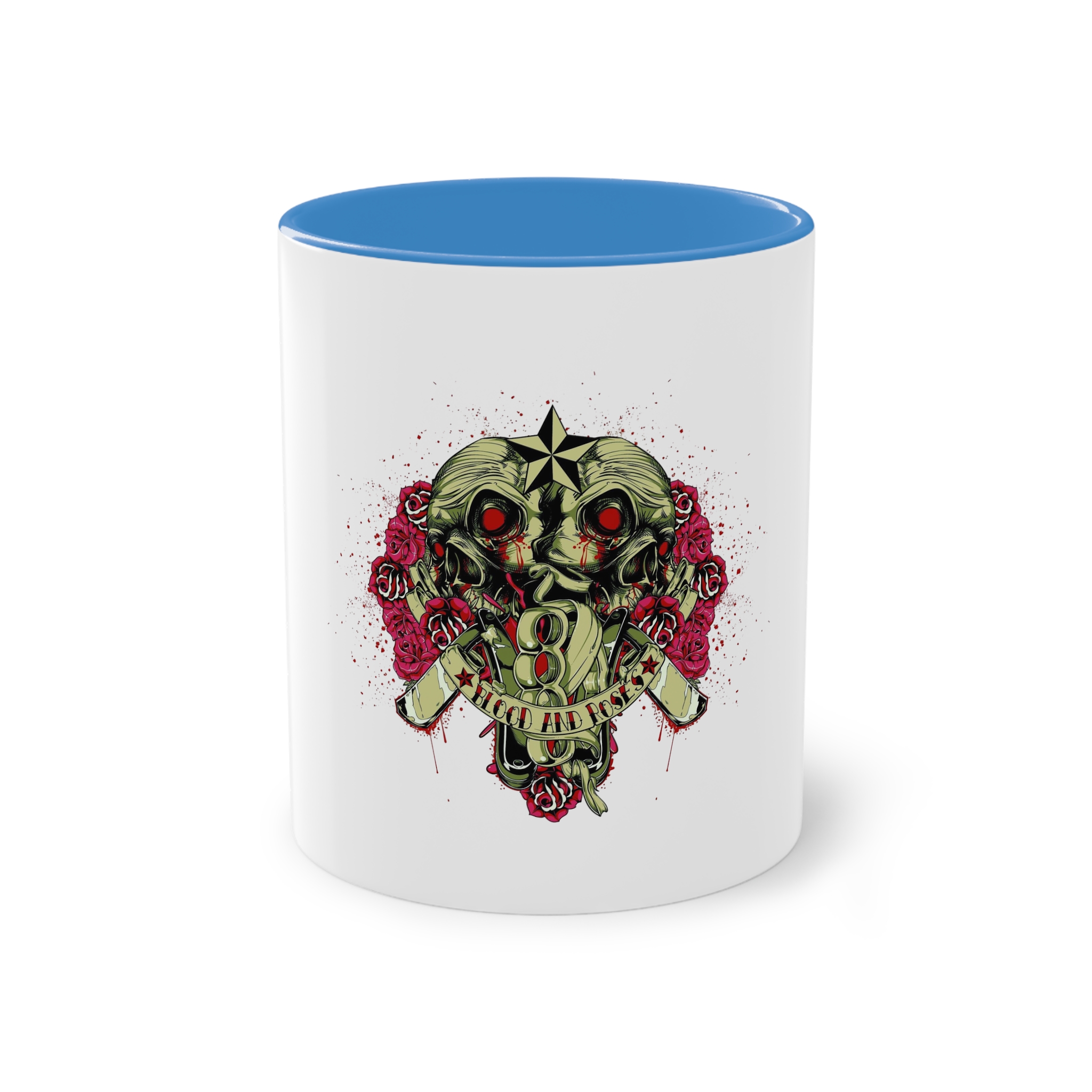 Back Back Zombie Skulls With Blades Knuckle Duster Two Tone Coffee Mug 11oz - Image 33