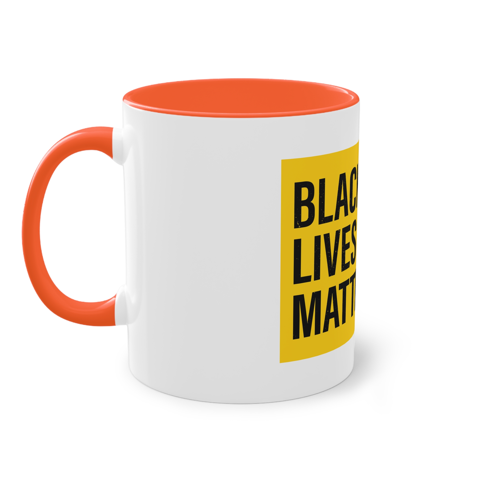 Black Lives Matter Movement Clenched Fist Text Yellow Background Slogan Protests Usa (1) Two Tone Coffee Mug 11oz - Image 15