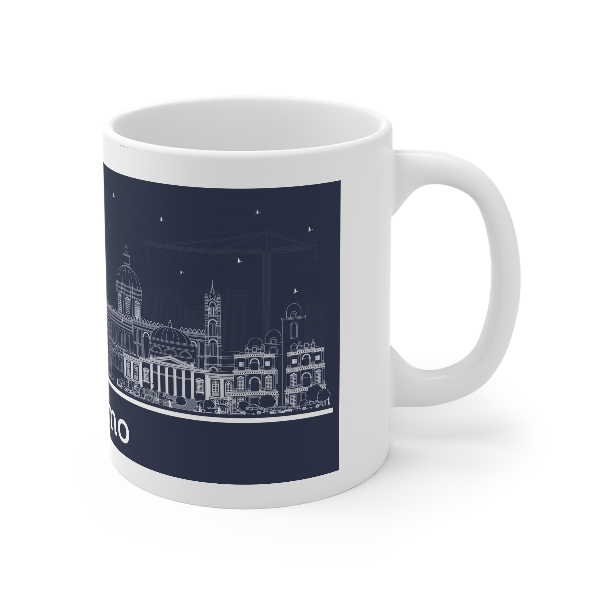 Palermo Outline Inverse 11oz White Mug - Image 3