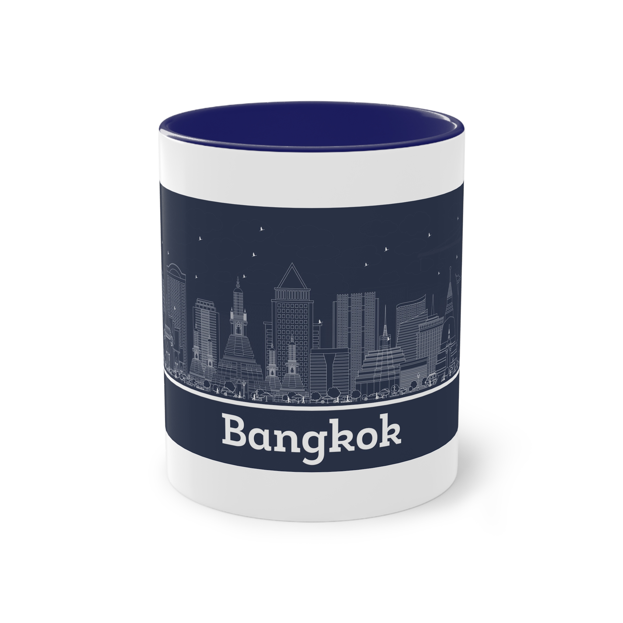 Bangkok Outline Inverse Two Tone Coffee Mug 11oz - Image 41