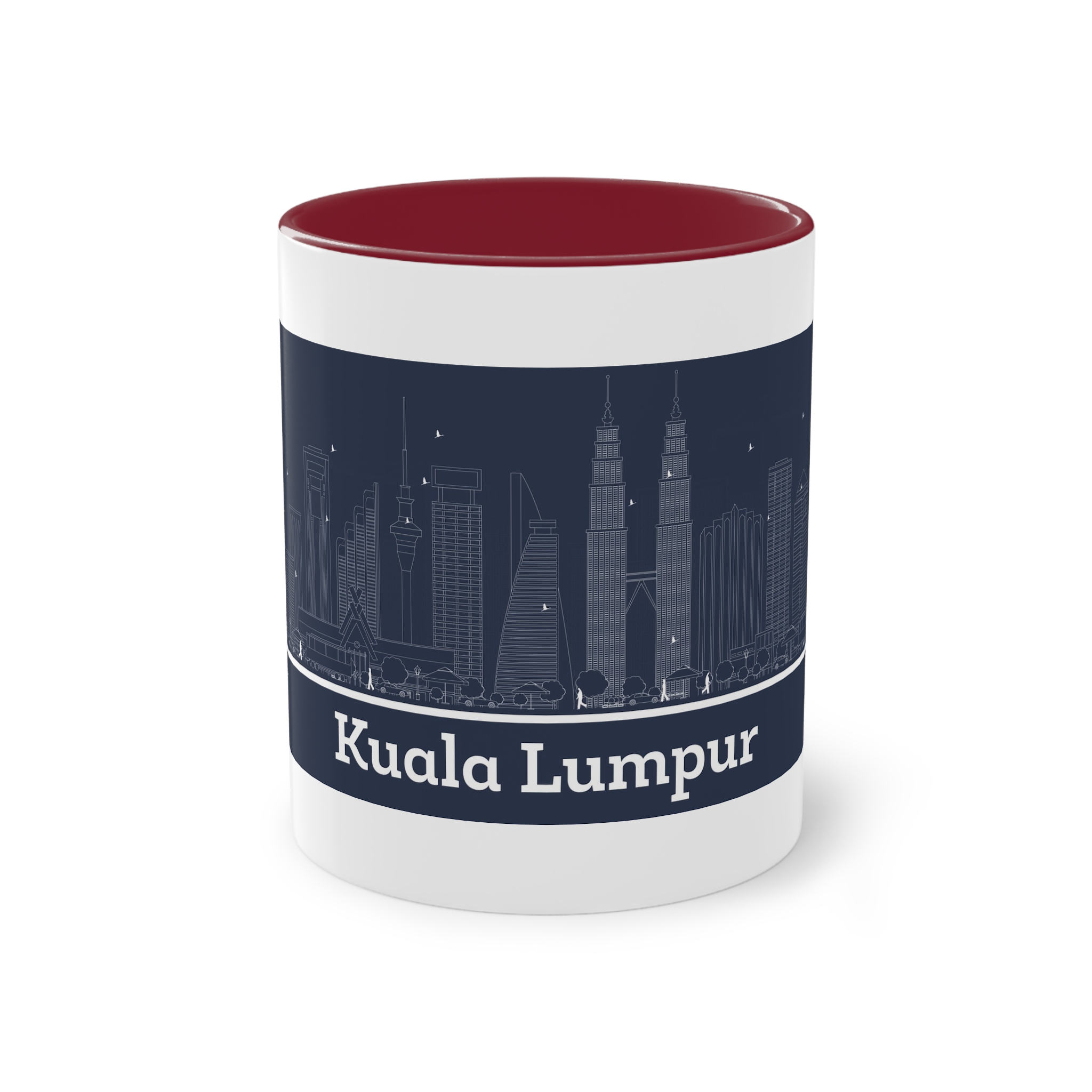 Kuala Lumpur Outline Inverse Two Tone Coffee Mug 11oz - Image 5
