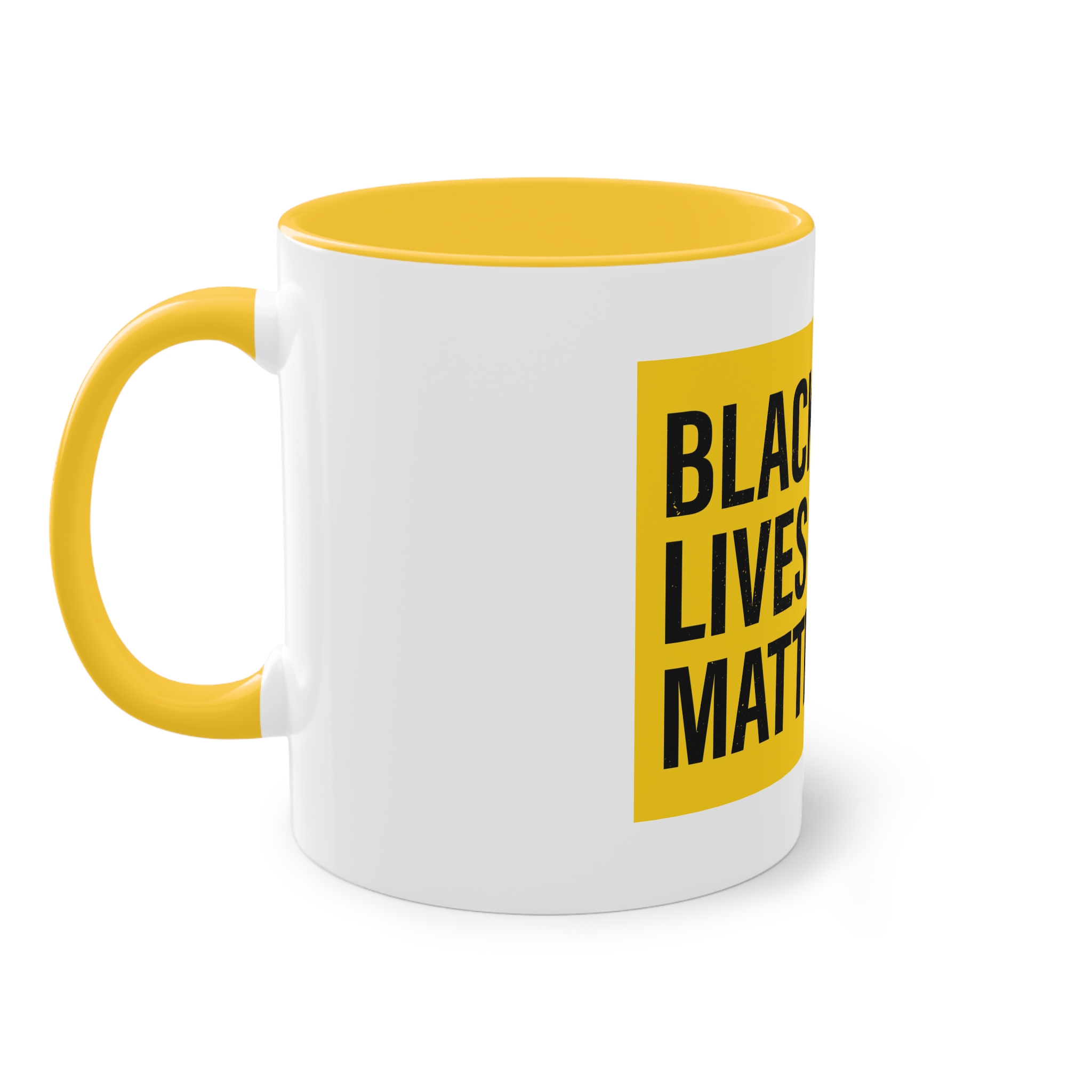 Black Lives Matter Movement Clenched Fist Text Yellow Background Slogan Protests Usa (1) Two Tone Coffee Mug 11oz - Image 19