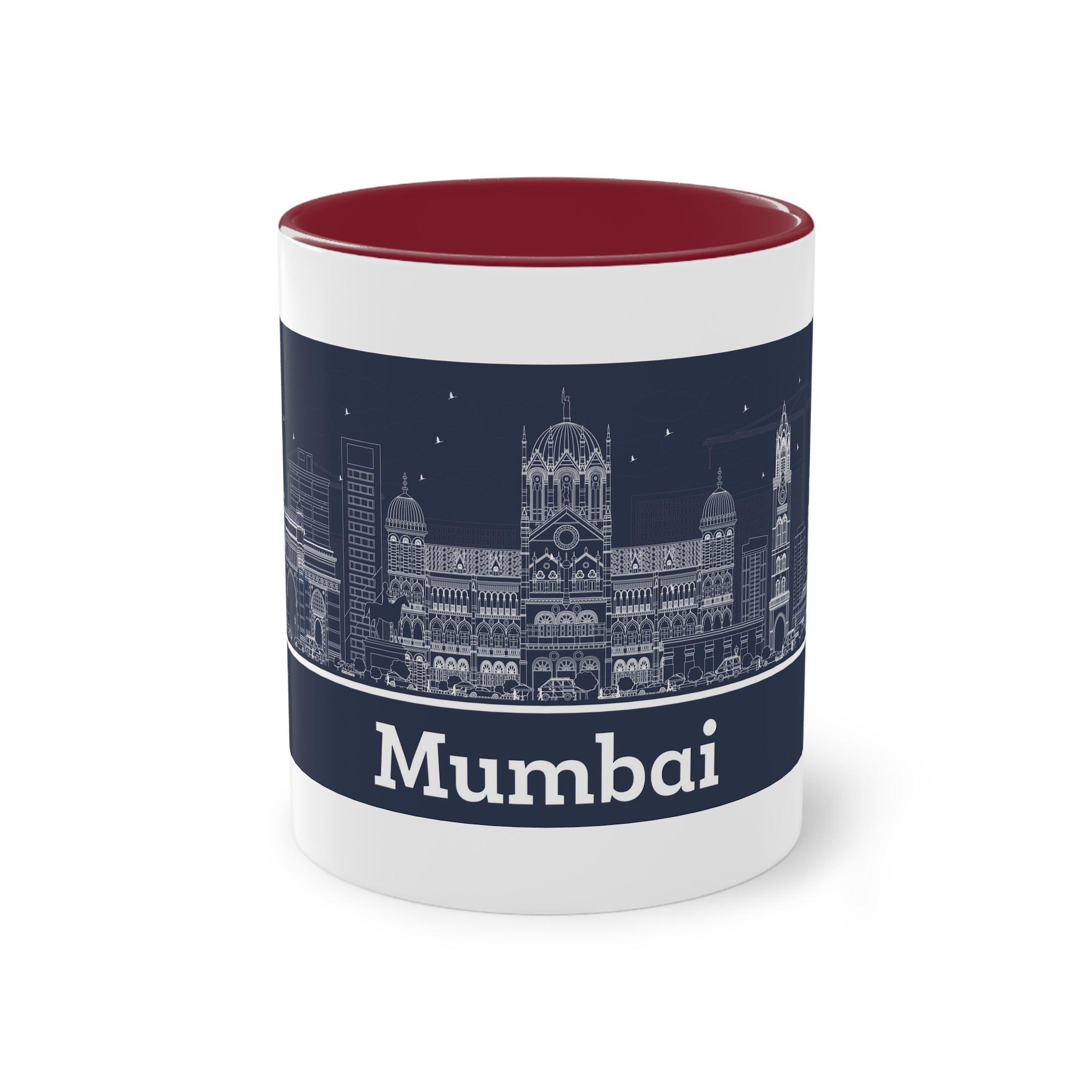 Mumbai Outline Inverse Two Tone Coffee Mug 11oz - Image 5