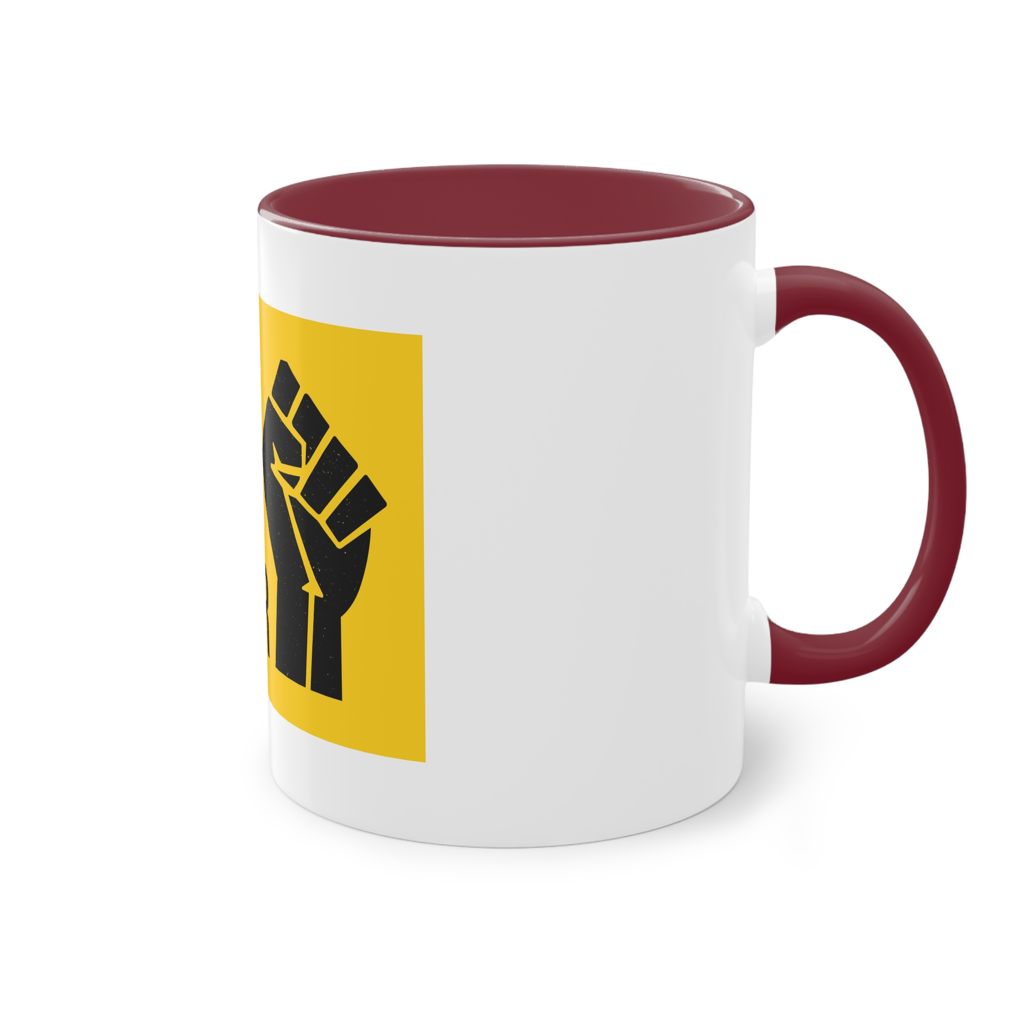 Black Lives Matter Movement Clenched Fist Text Yellow Background Slogan Protests Usa (1) Two Tone Coffee Mug 11oz - Image 8