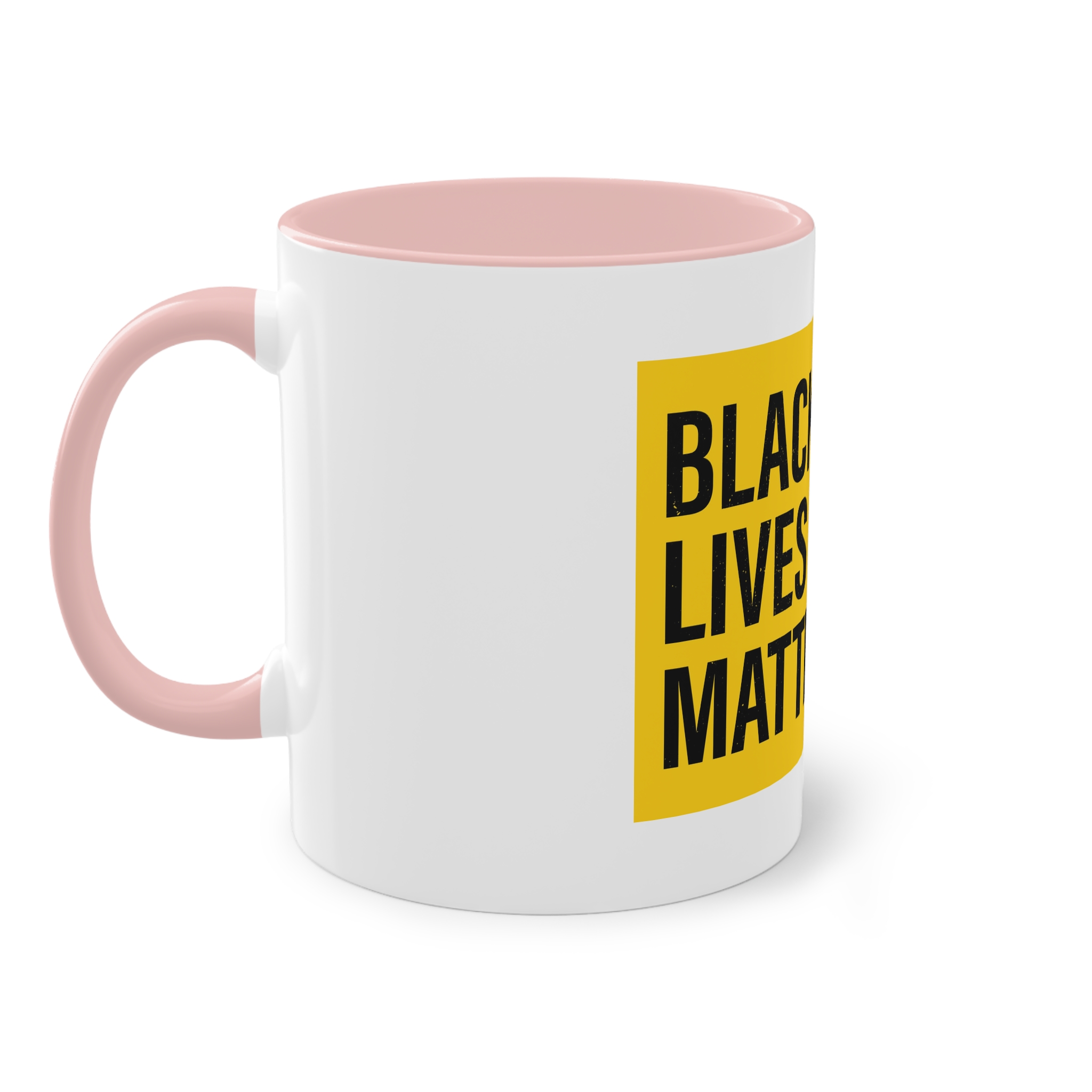 Black Lives Matter Movement Clenched Fist Text Yellow Background Slogan Protests Usa (1) Two Tone Coffee Mug 11oz - Image 47