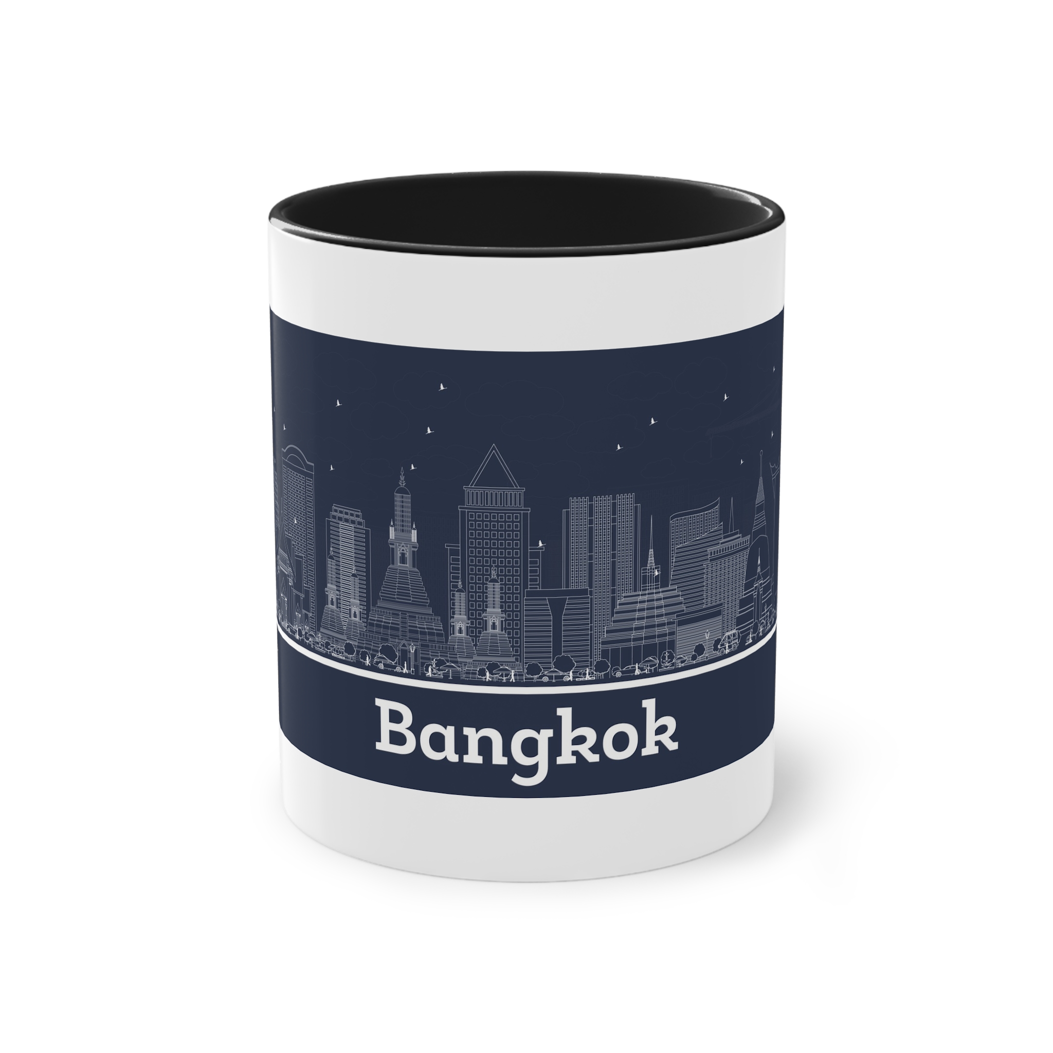 Bangkok Outline Inverse Two Tone Coffee Mug 11oz - Image 9