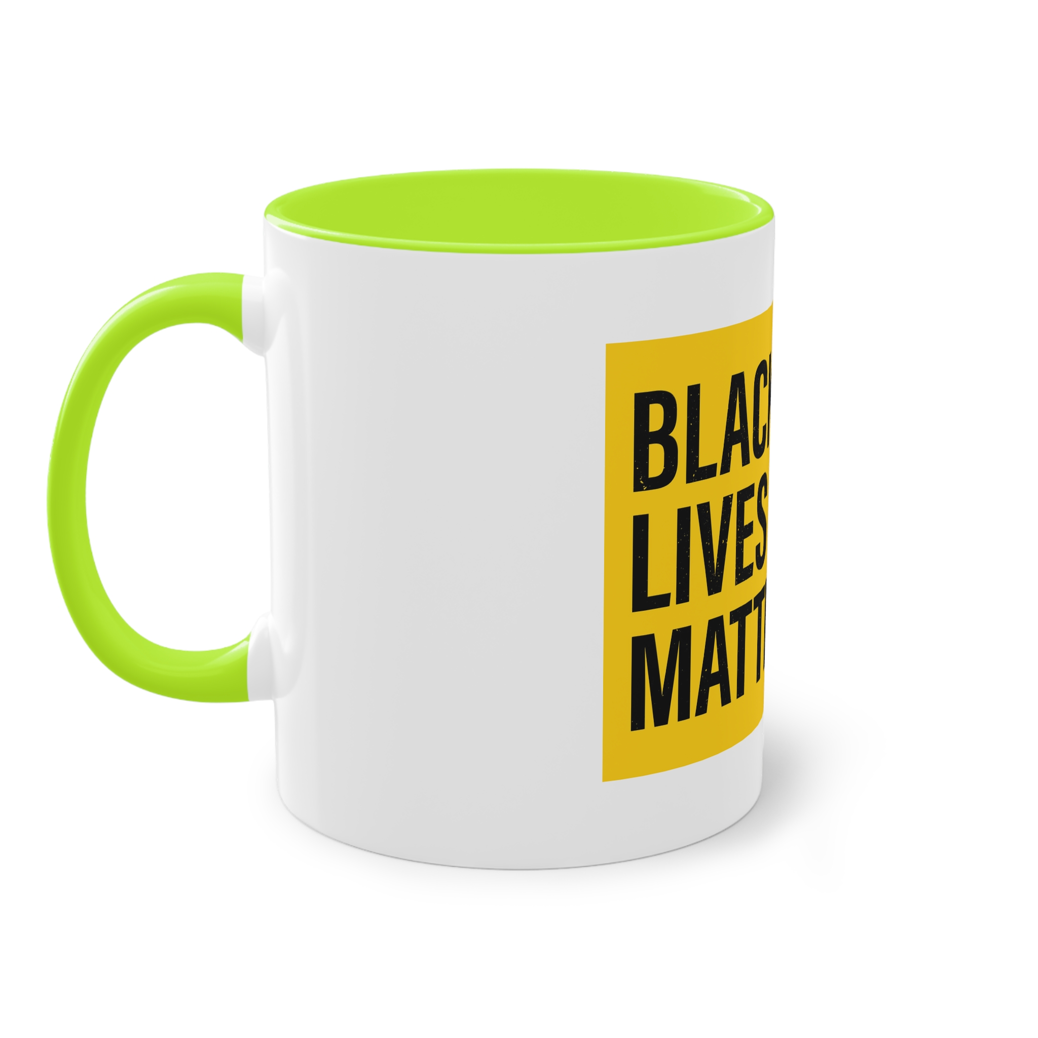 Black Lives Matter Movement Clenched Fist Text Yellow Background Slogan Protests Usa (1) Two Tone Coffee Mug 11oz - Image 27