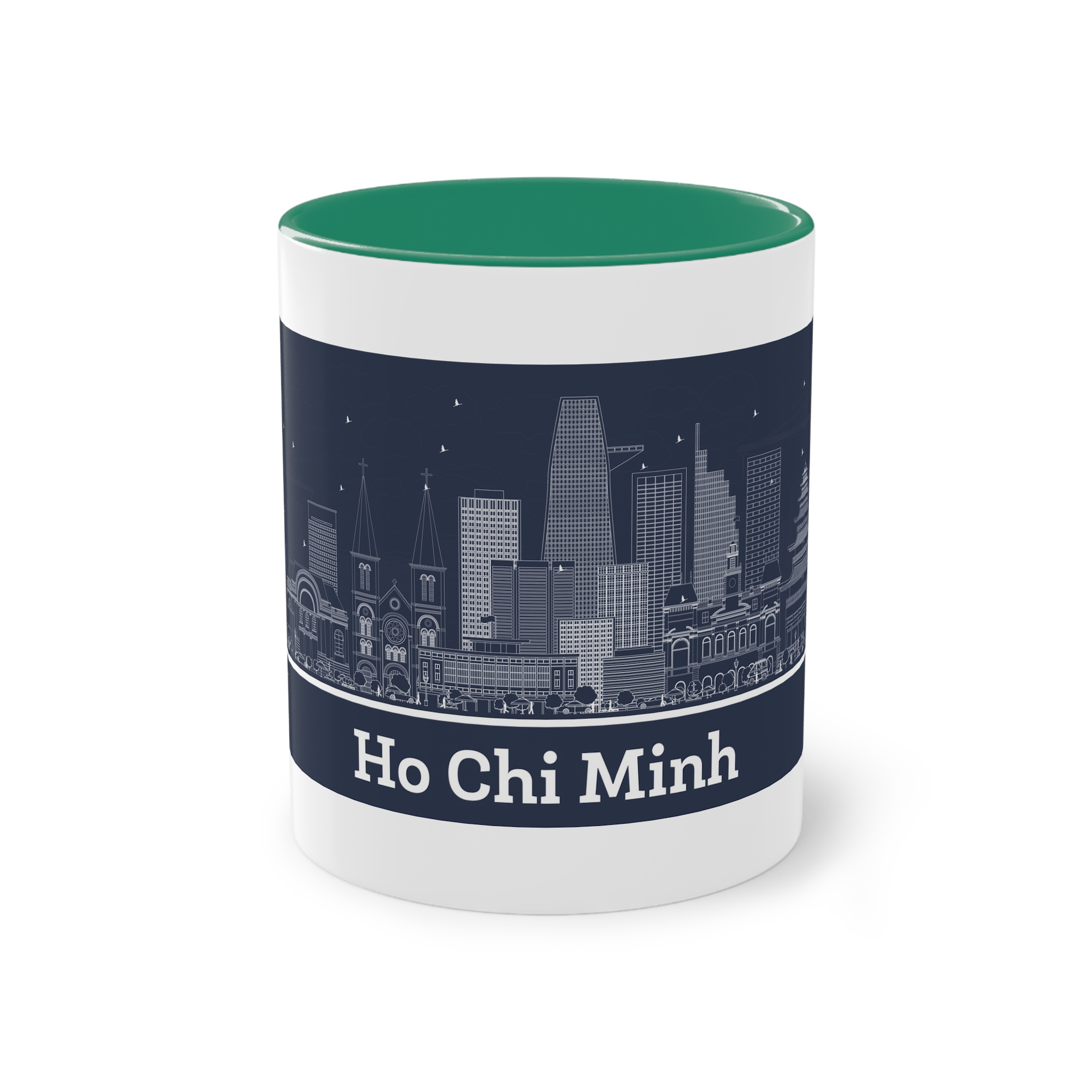 Ho Chi Minh Outline Inverse Two Tone Coffee Mug 11oz - Image 29
