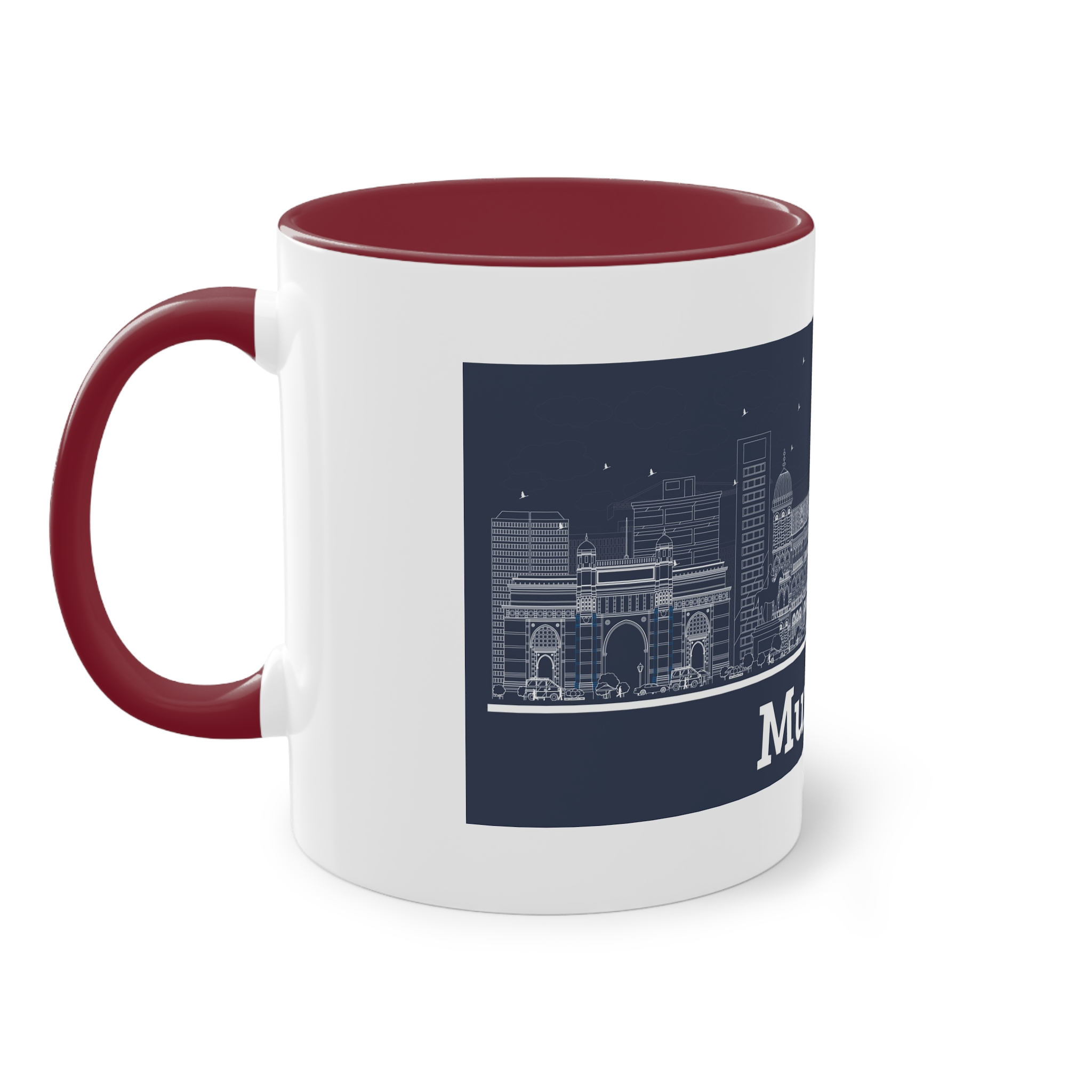 Mumbai Outline Inverse Two Tone Coffee Mug 11oz - Image 7