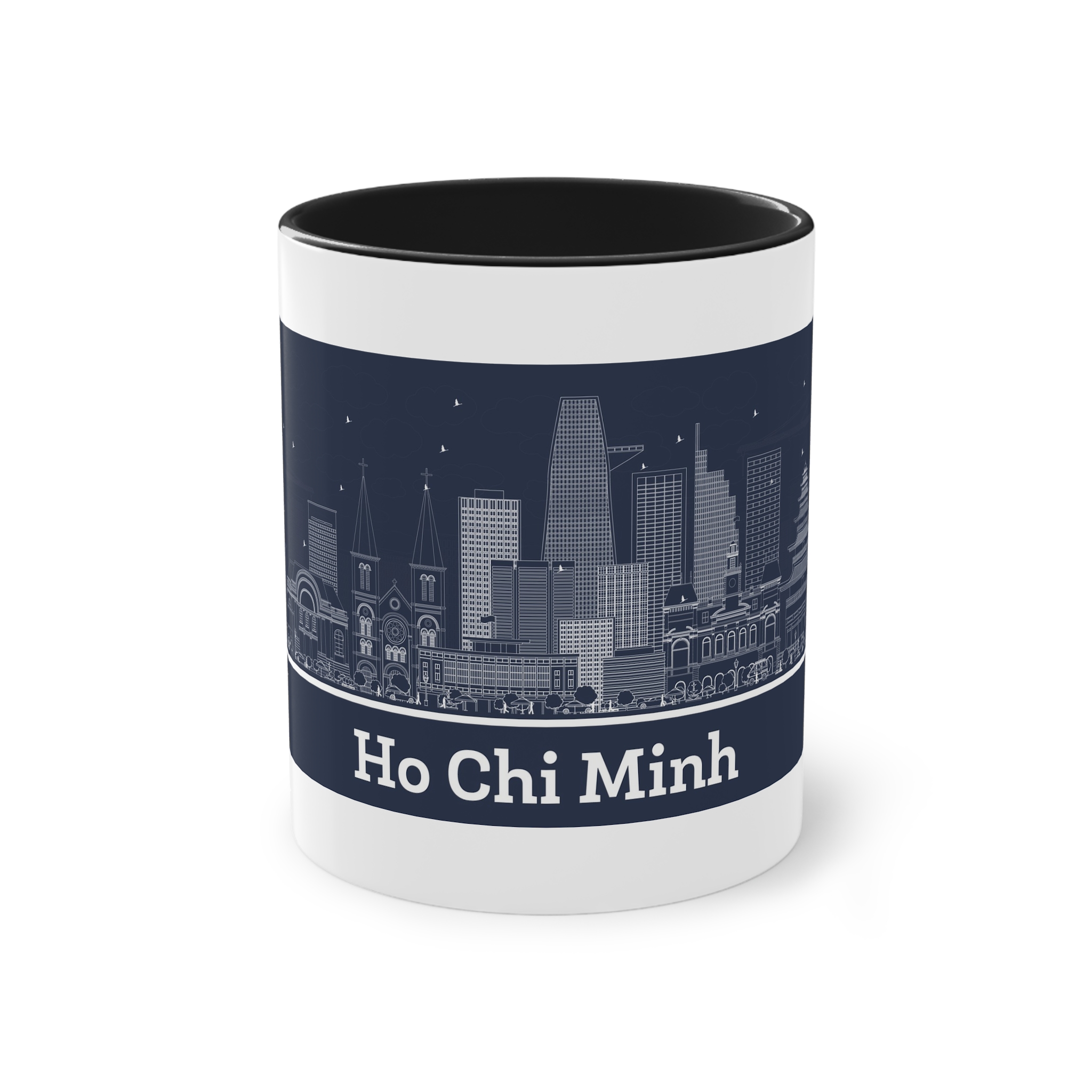Ho Chi Minh Outline Inverse Two Tone Coffee Mug 11oz - Image 9