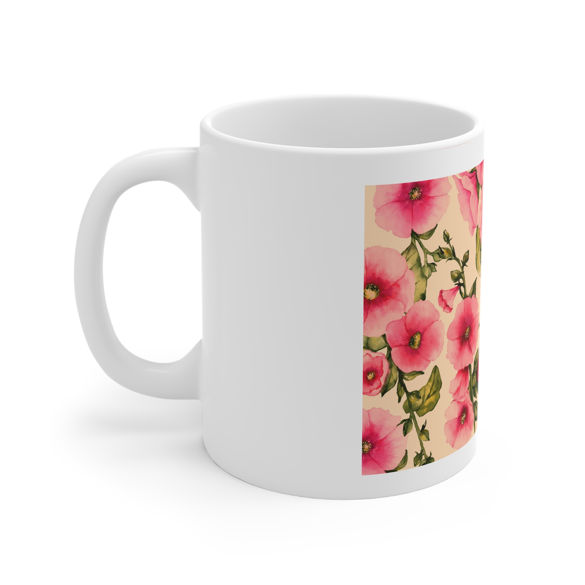 Realistic Hand Painted Floral Background 11oz White Mug - Image 2
