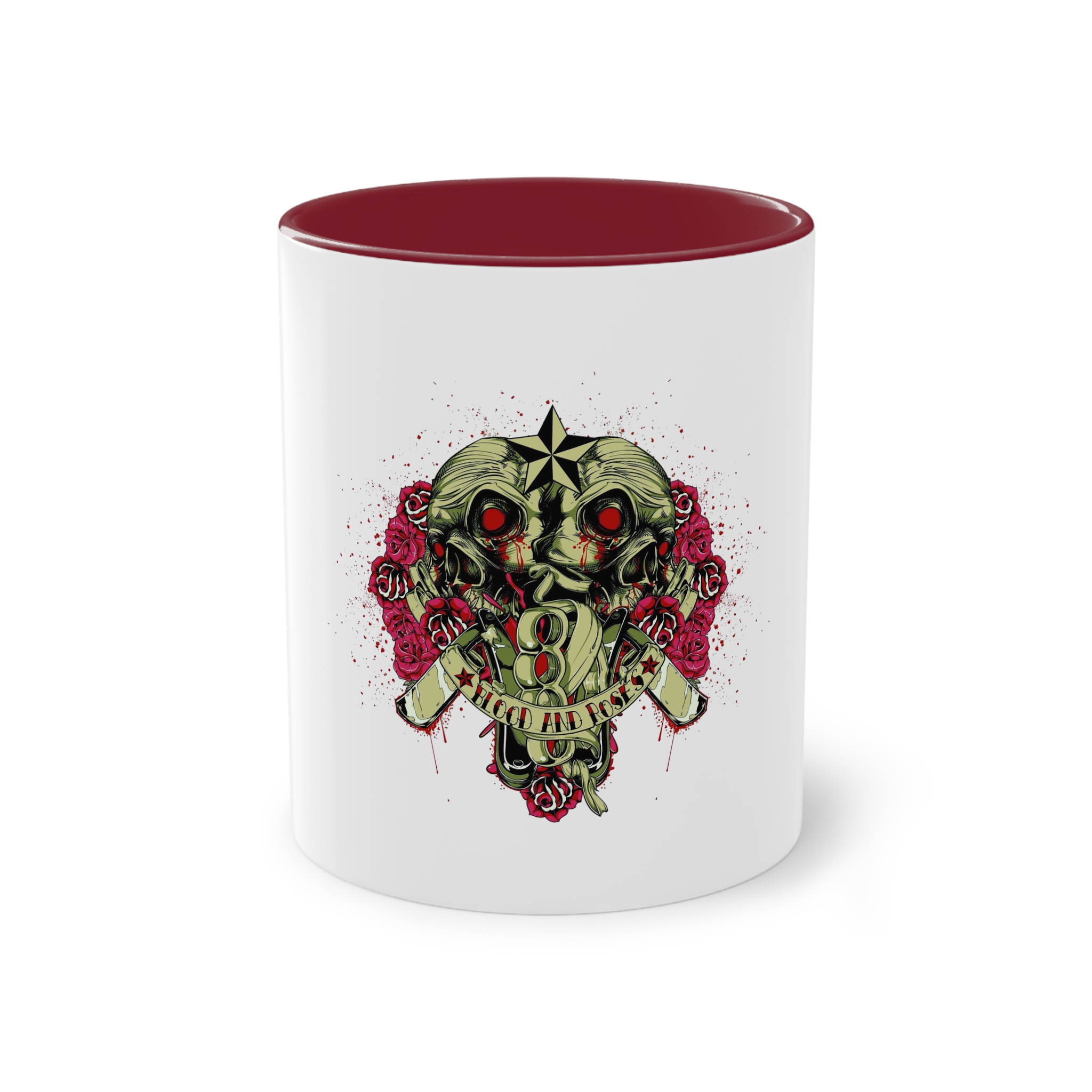 Back Back Zombie Skulls With Blades Knuckle Duster Two Tone Coffee Mug 11oz - Image 5