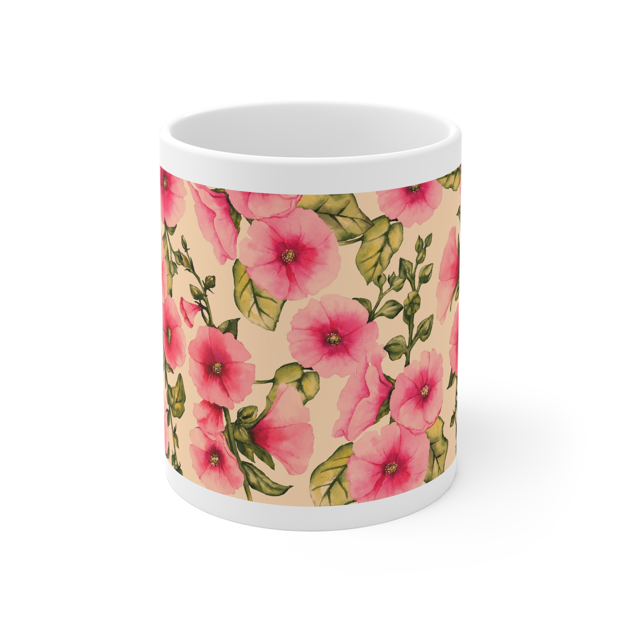 Realistic Hand Painted Floral Background 11oz White Mug