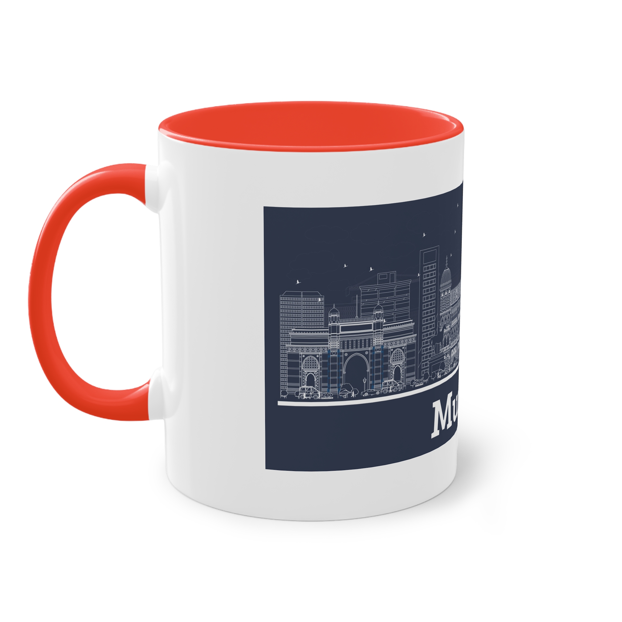 Mumbai Outline Inverse Two Tone Coffee Mug 11oz - Image 3