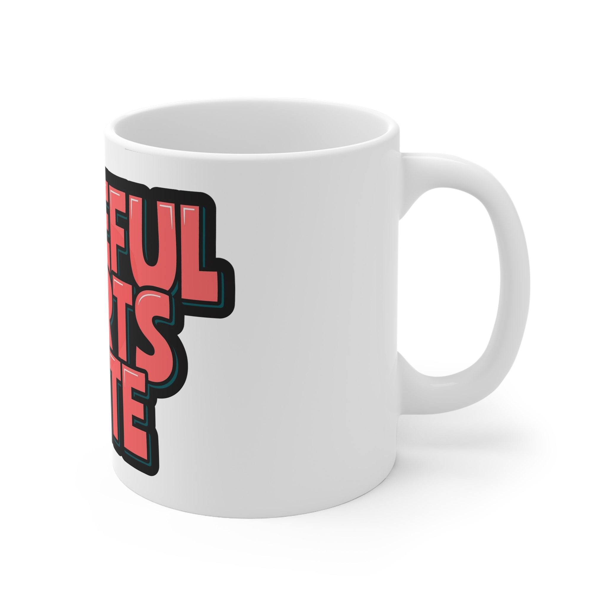 Peaceful Hearts Unite Lettering Design 11oz White Mug - Image 3