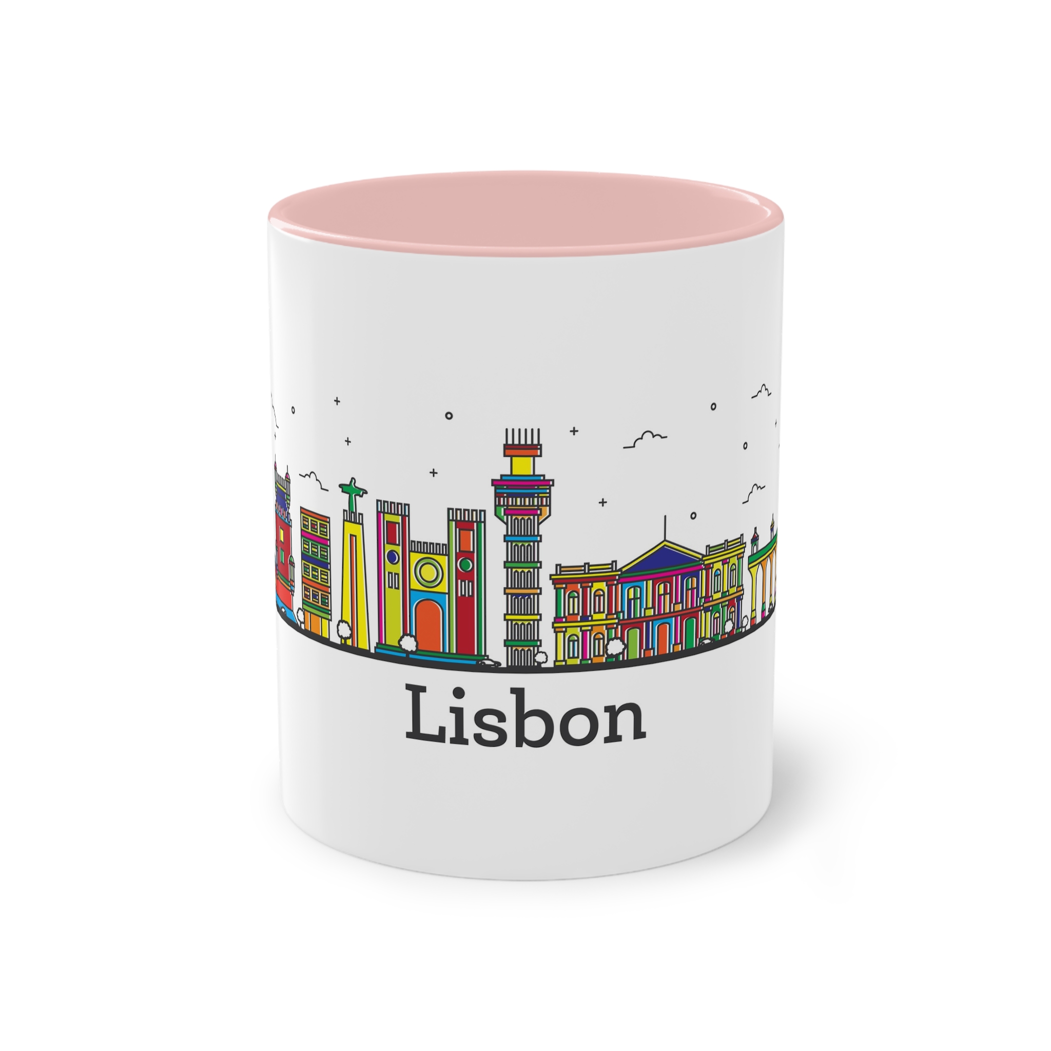 Lisbon Outline Bold Color Two Tone Coffee Mug 11oz - Image 45