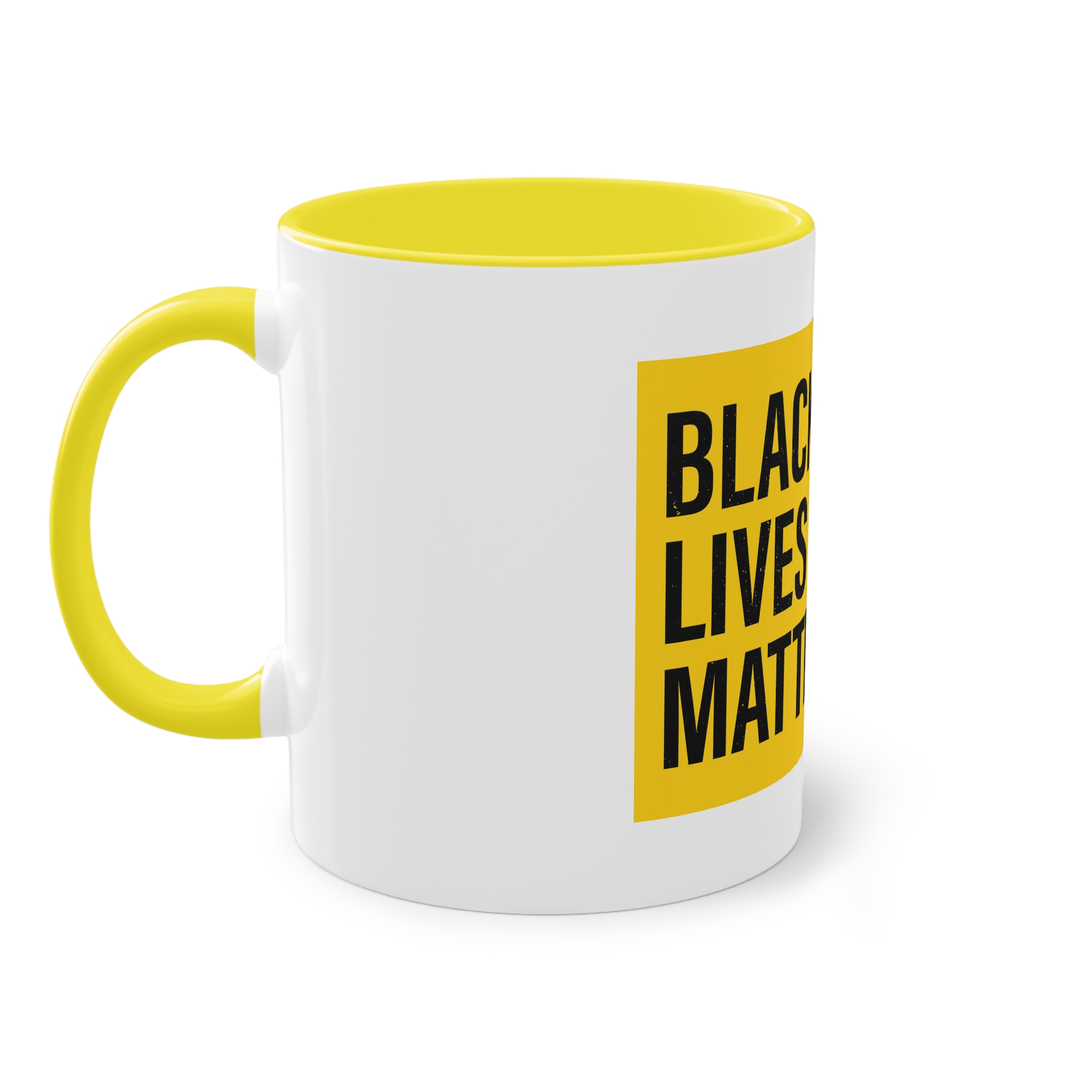Black Lives Matter Movement Clenched Fist Text Yellow Background Slogan Protests Usa (1) Two Tone Coffee Mug 11oz - Image 23