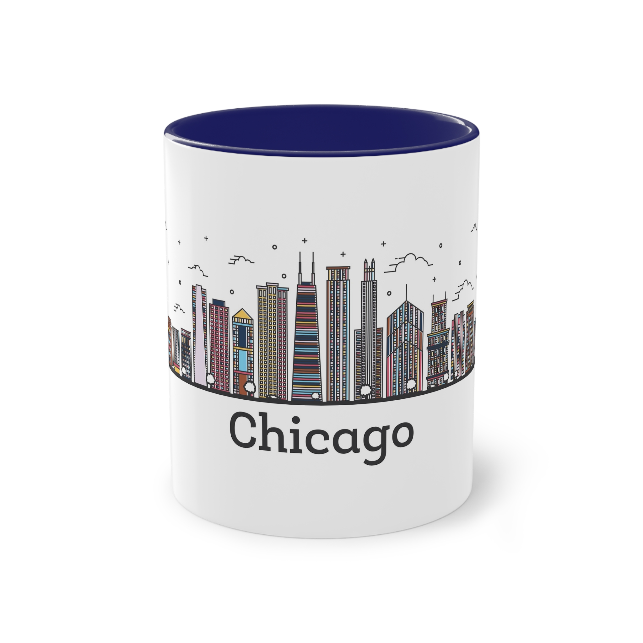 Chicago Outline Bold Color Two Tone Coffee Mug 11oz - Image 41