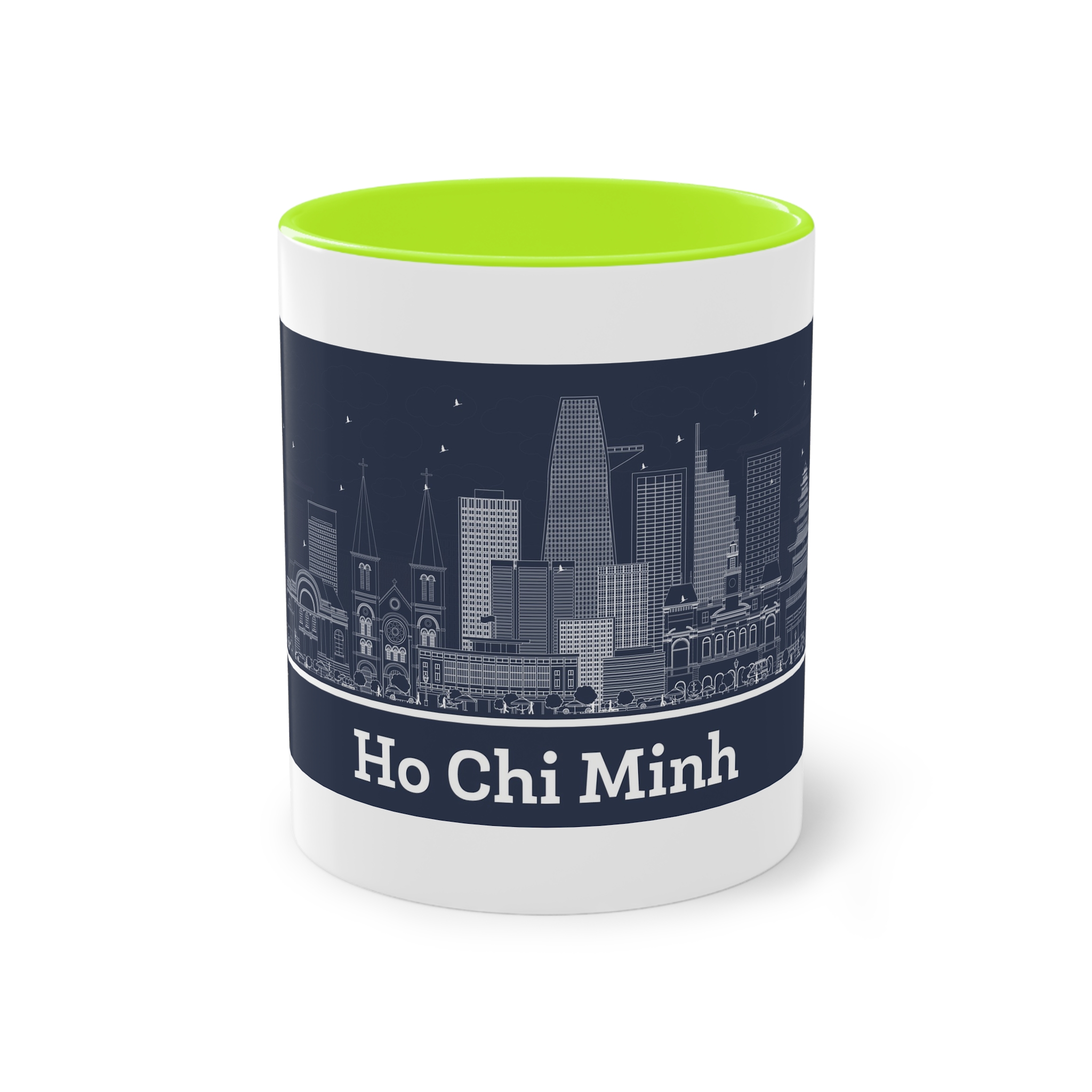 Ho Chi Minh Outline Inverse Two Tone Coffee Mug 11oz - Image 25