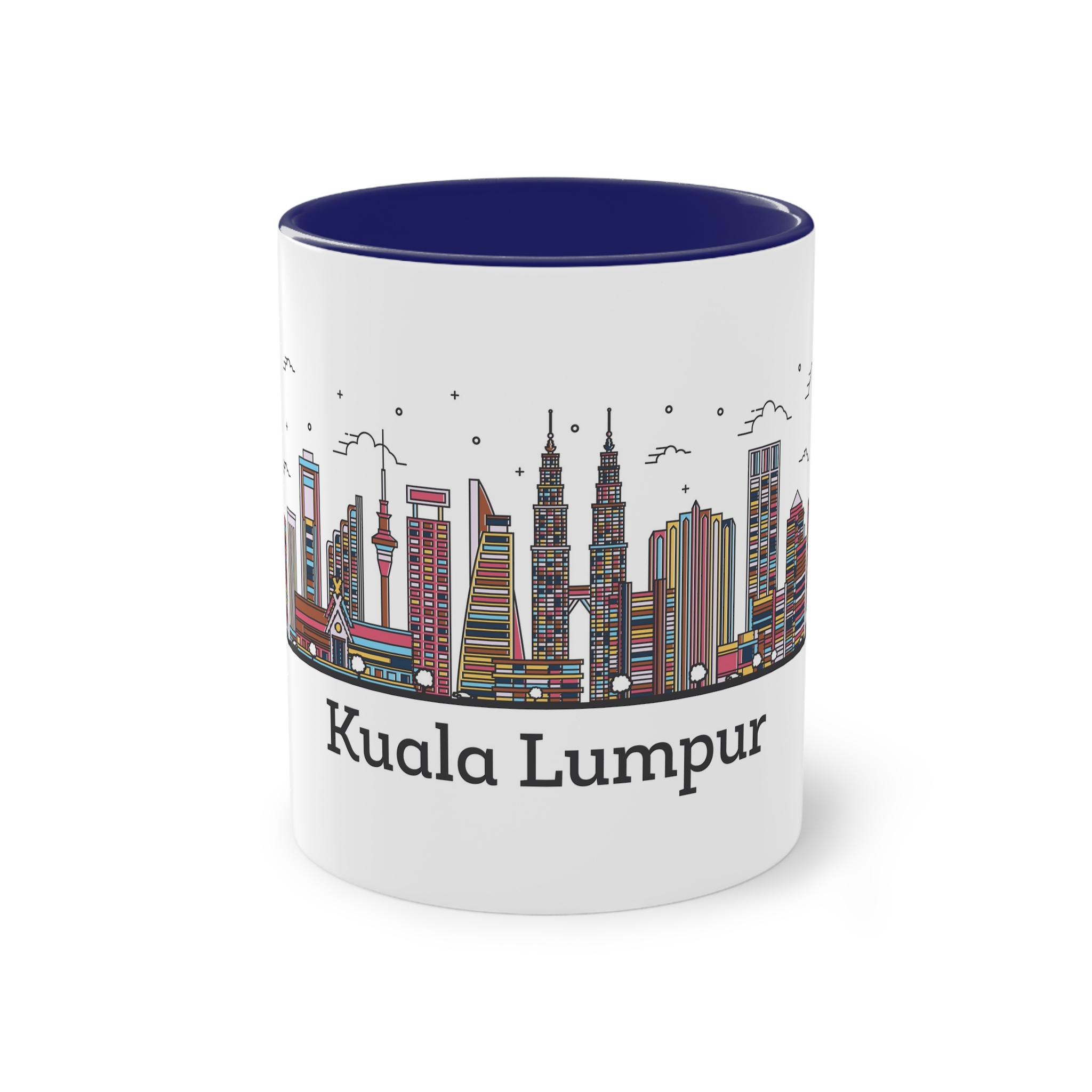 Kuala Lumpur Outline Bold Color Two Tone Coffee Mug 11oz - Image 41