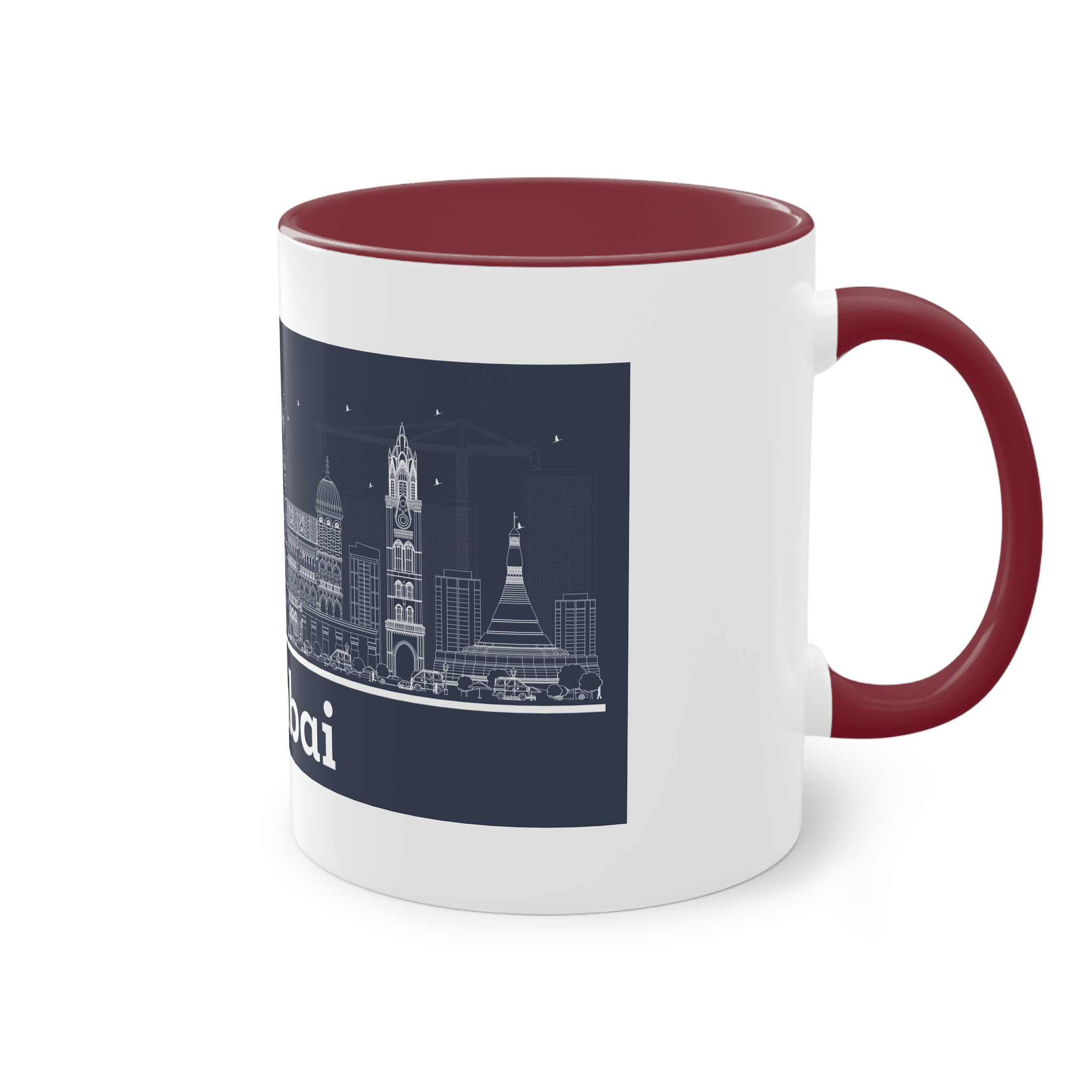 Mumbai Outline Inverse Two Tone Coffee Mug 11oz - Image 8