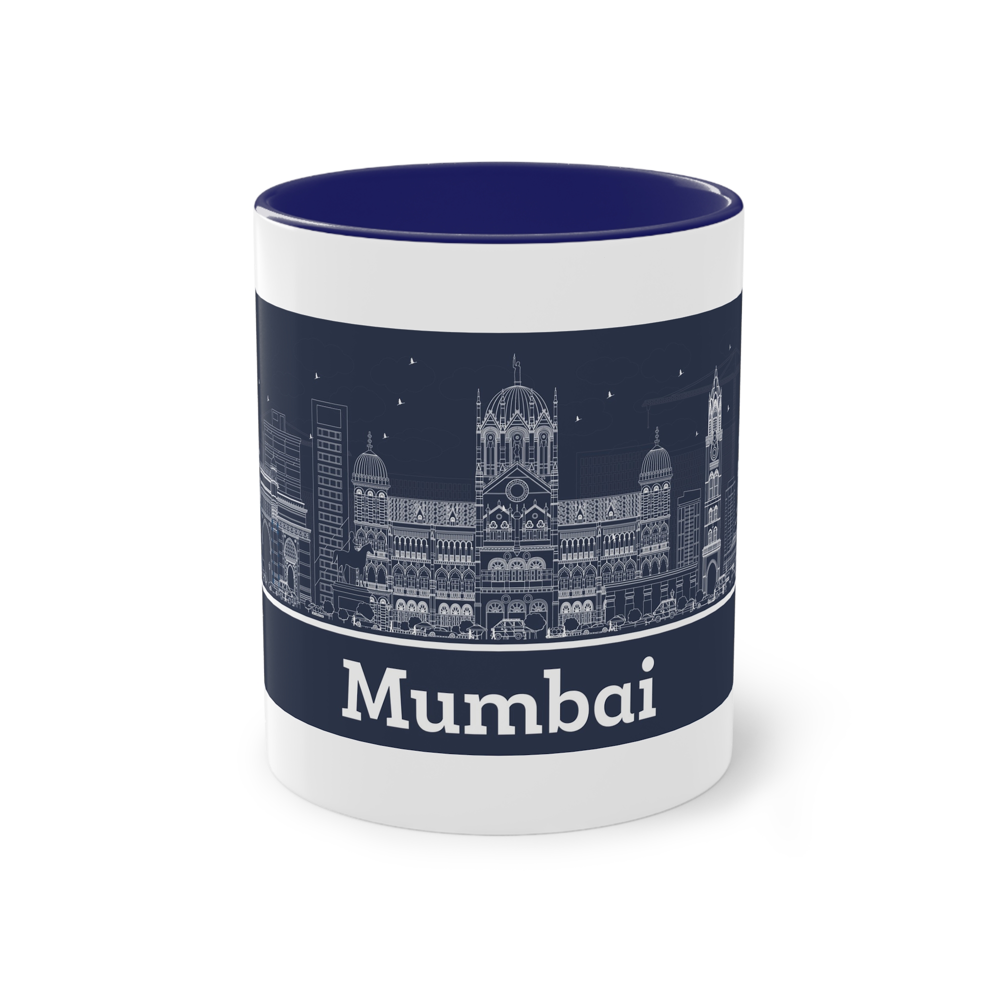 Mumbai Outline Inverse Two Tone Coffee Mug 11oz - Image 41