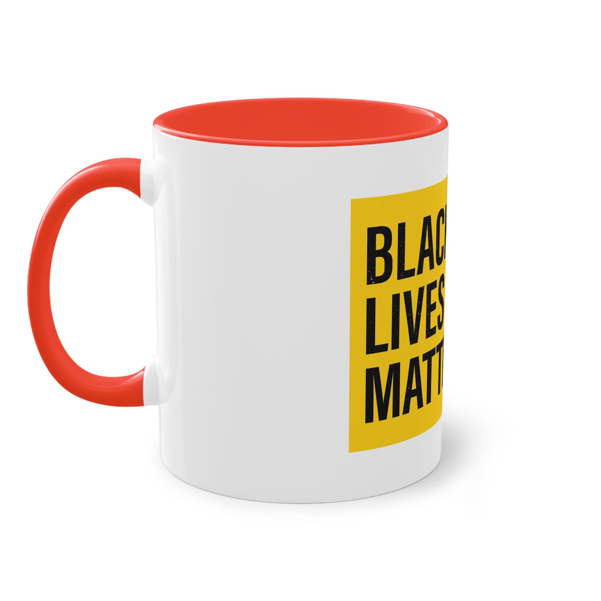 Black Lives Matter Movement Clenched Fist Text Yellow Background Slogan Protests Usa (1) Two Tone Coffee Mug 11oz - Image 3