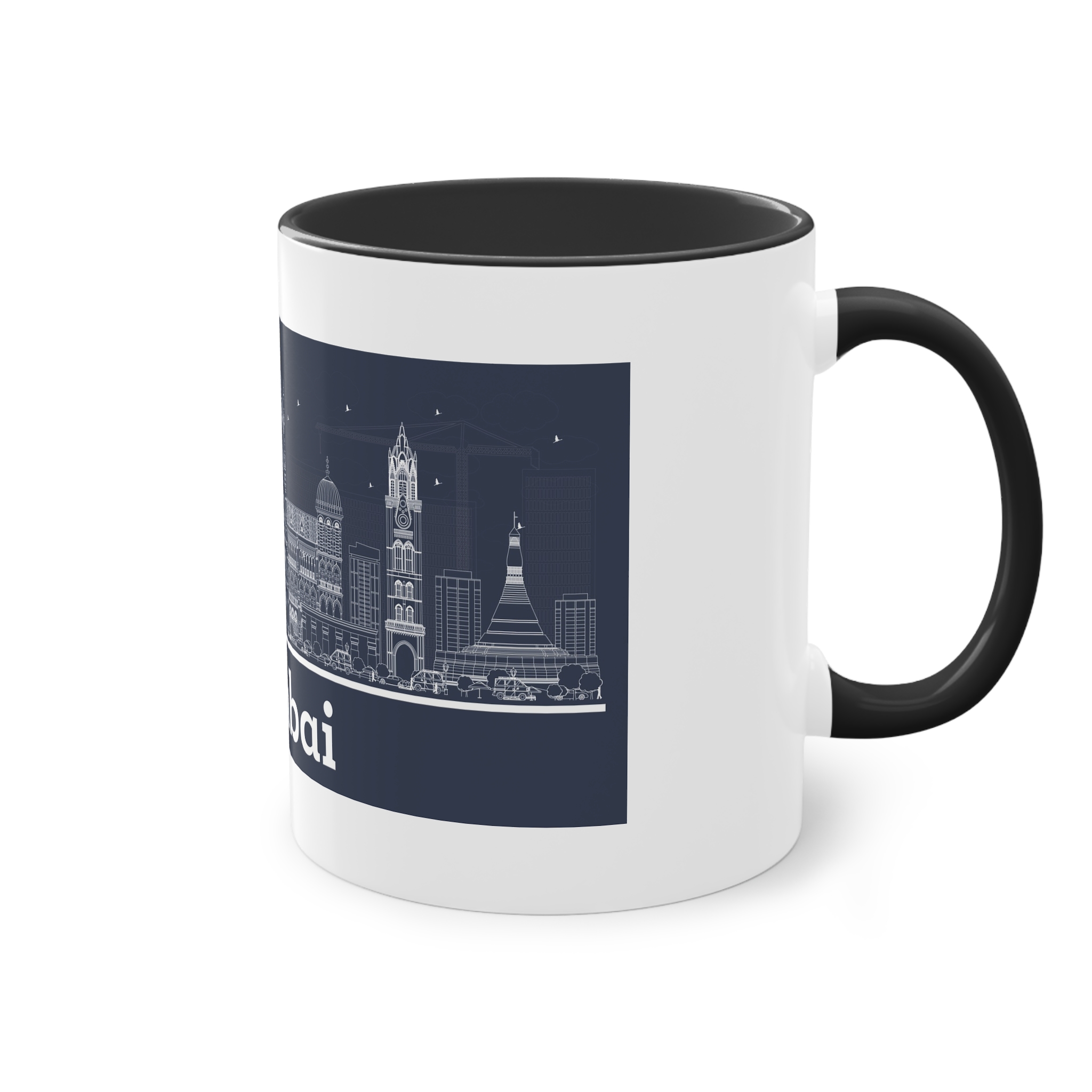 Mumbai Outline Inverse Two Tone Coffee Mug 11oz - Image 12