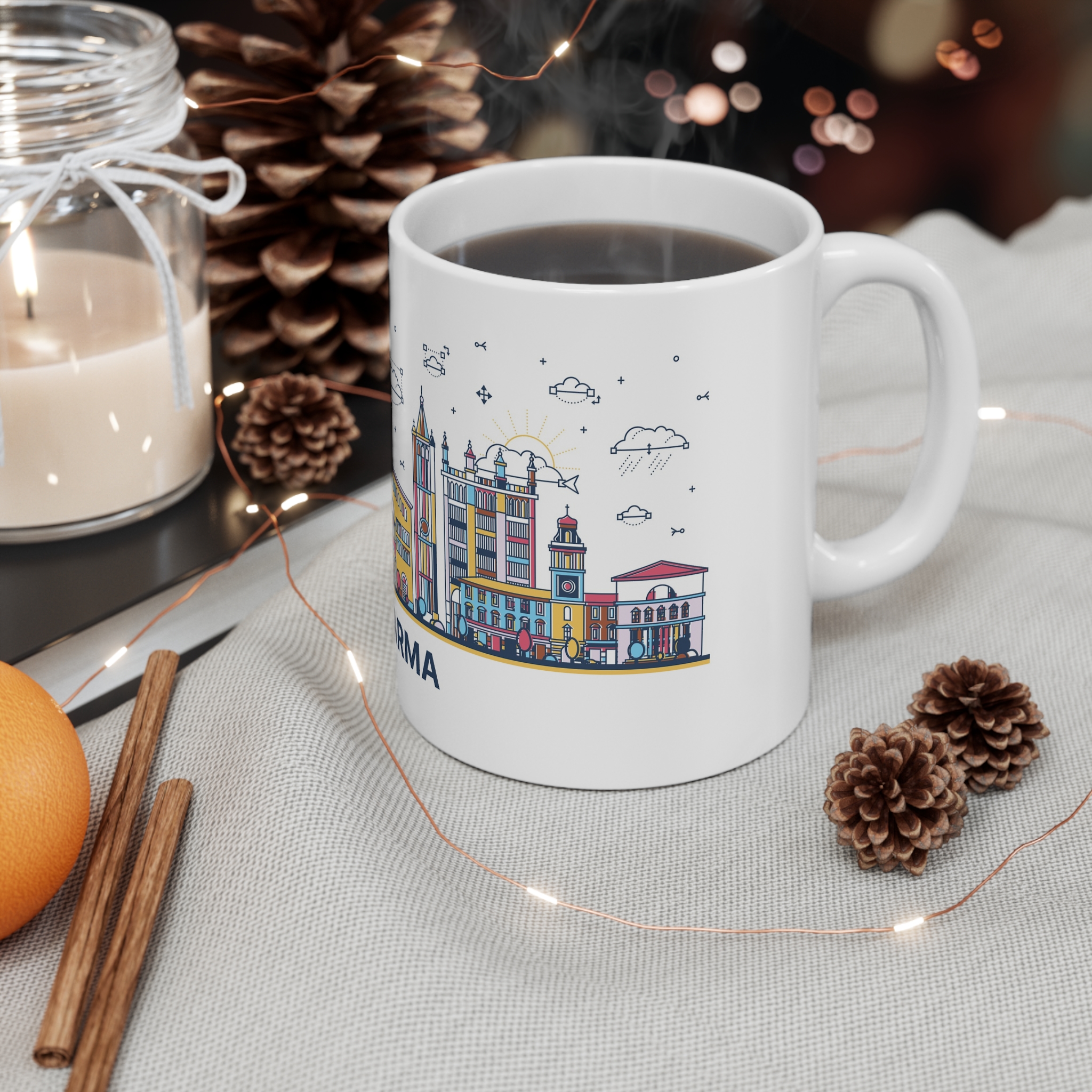 Parma Outline Bold Color 11oz White Mug - Image 4