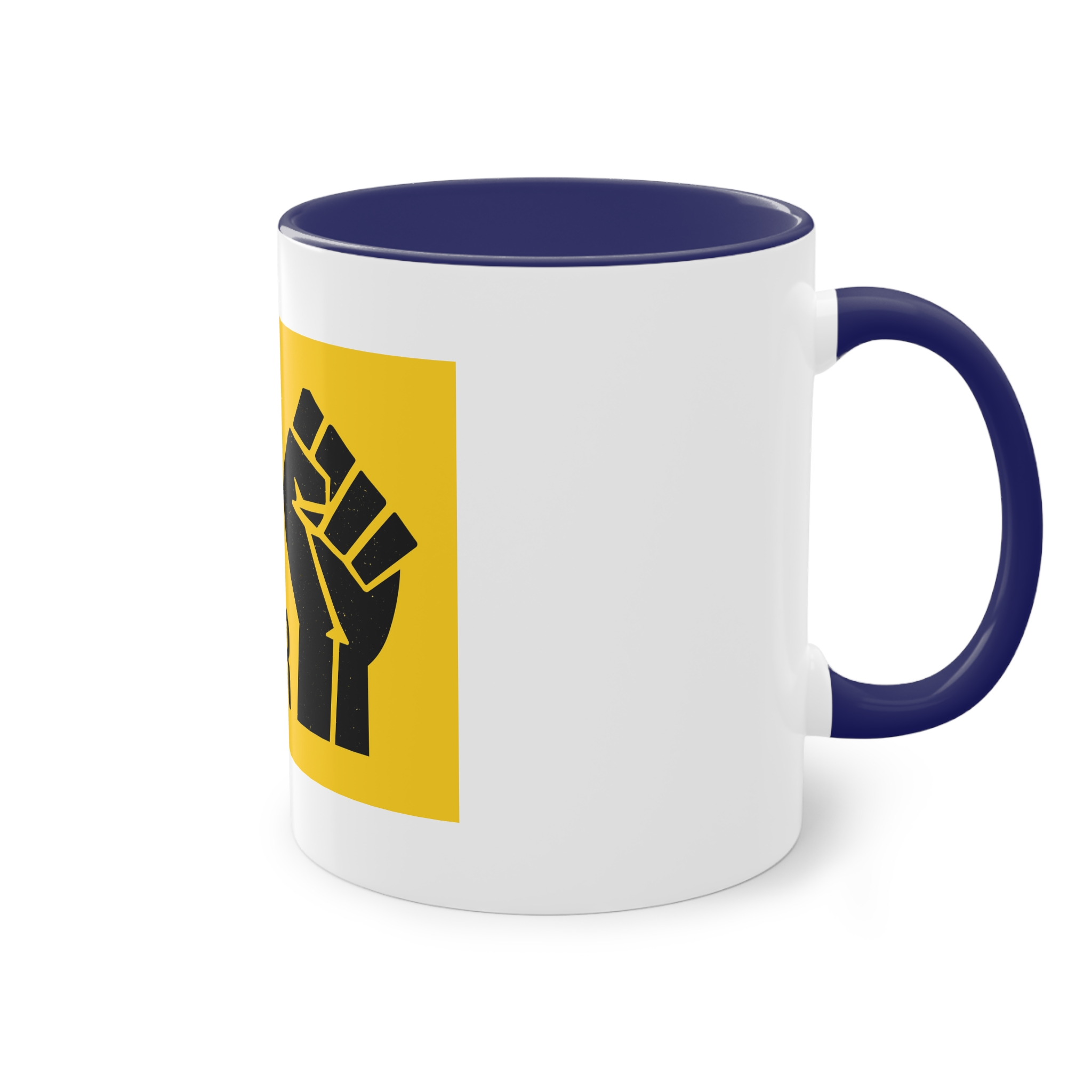 Black Lives Matter Movement Clenched Fist Text Yellow Background Slogan Protests Usa (1) Two Tone Coffee Mug 11oz - Image 44